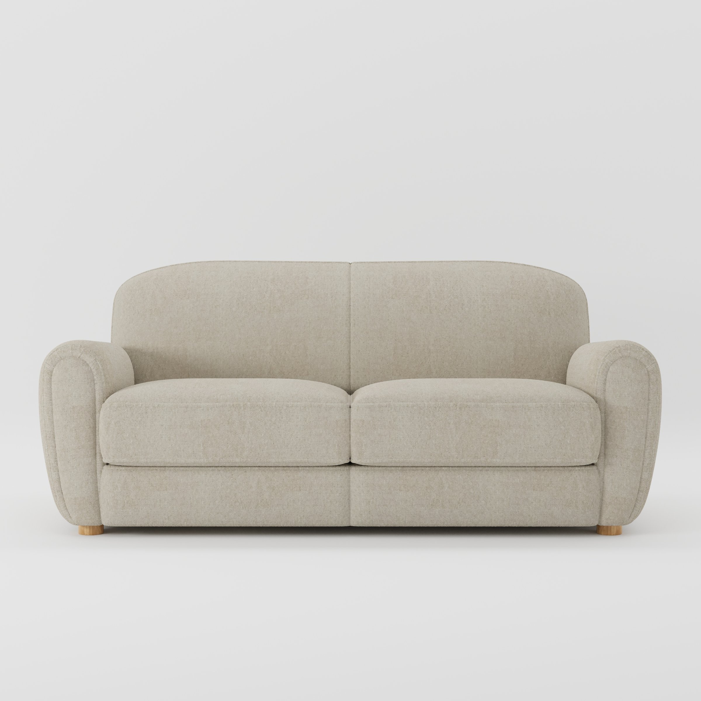 Fergus sofa in Alderney Linen Oatmeal shown front-on against a neutral studio backdrop.