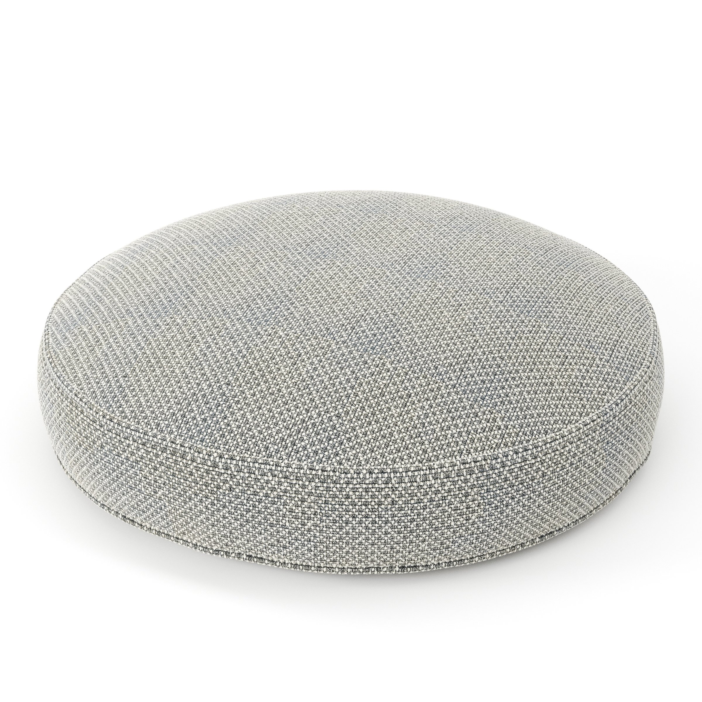Orbit cushion in Rousay Wool Blend Tar and Chalk, round simple cushion with border and piping in speckled wool blend with contrasting tones, size 60cm x 8.75cm