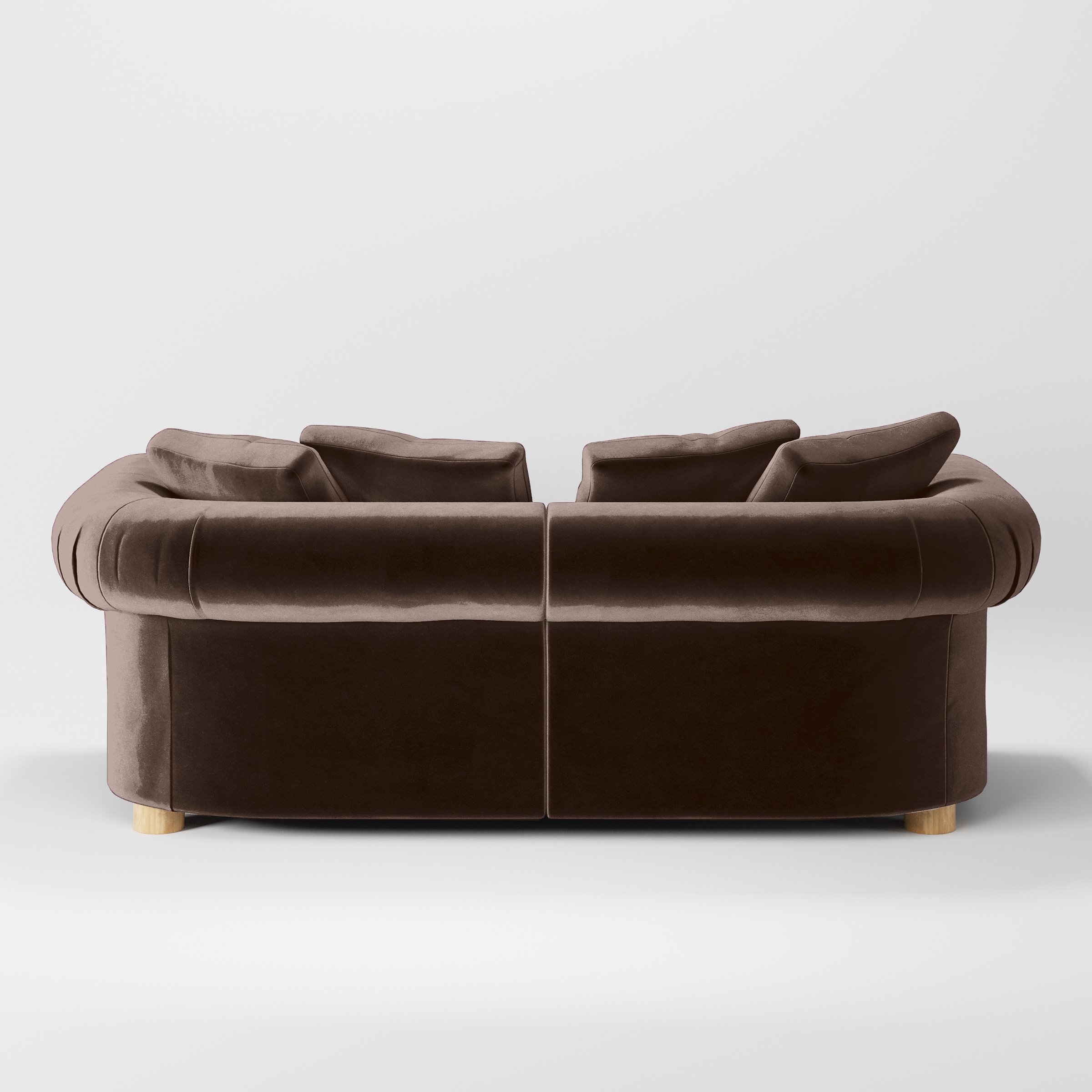 Rear view of the Windermere sofa upholstered in Plush EasyClean Velvet in Mole.
