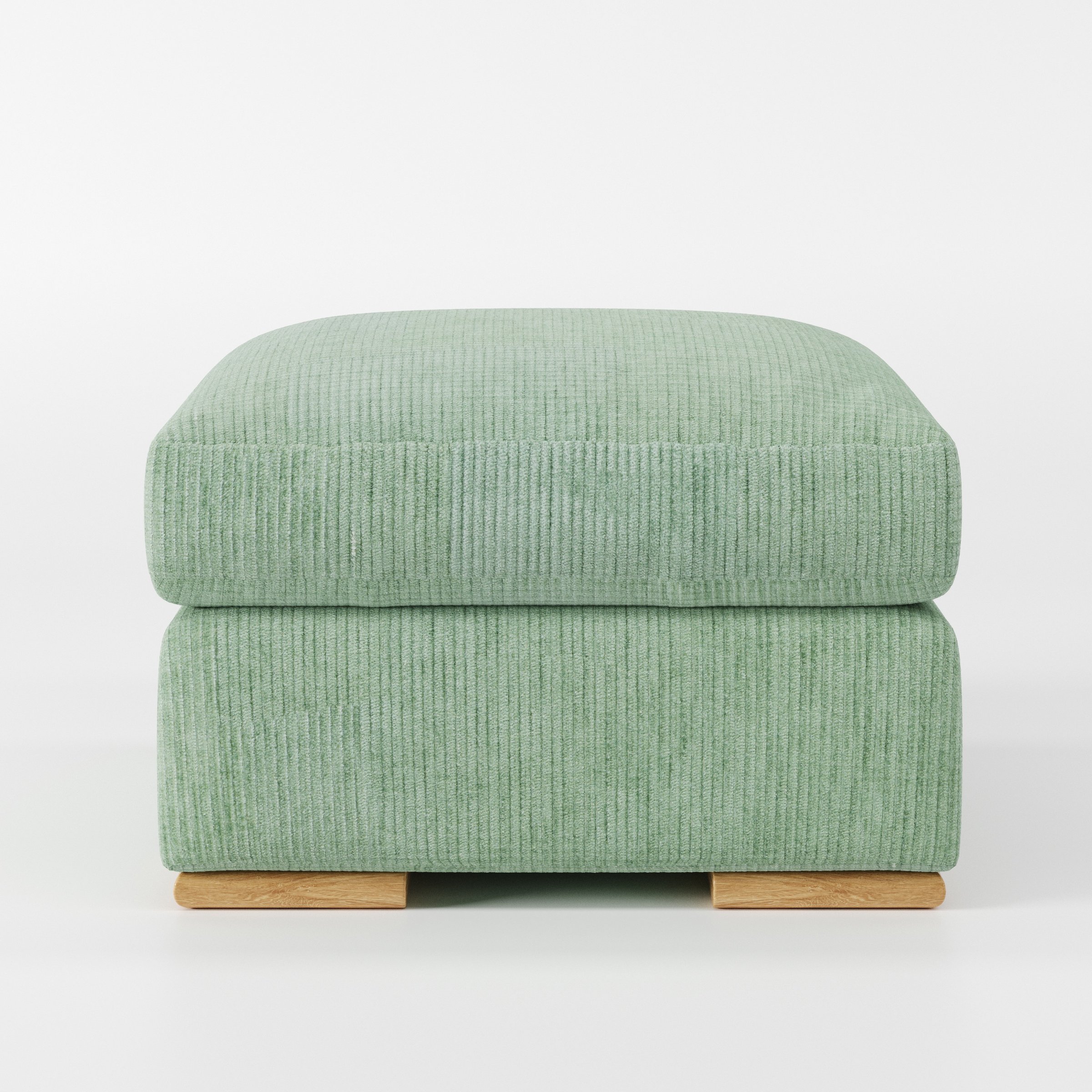 Moy footstool in Caldey Velvet Corduroy Eucalyptus shown front-on against a neutral studio backdrop.