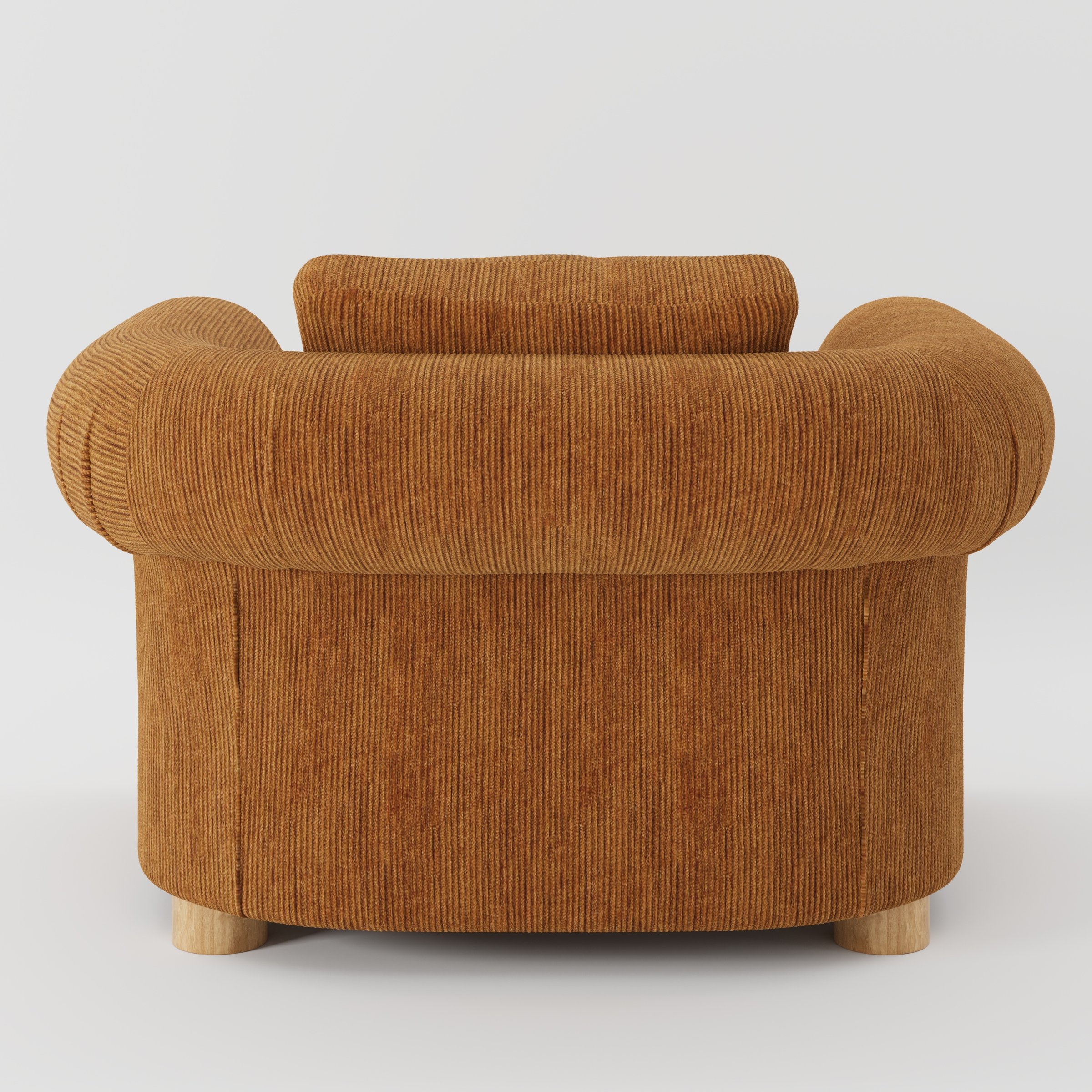 Windermere armchair in Caldey Velvet Corduroy Tobacco shown from the rear highlighting loose covers and upholstery finish.