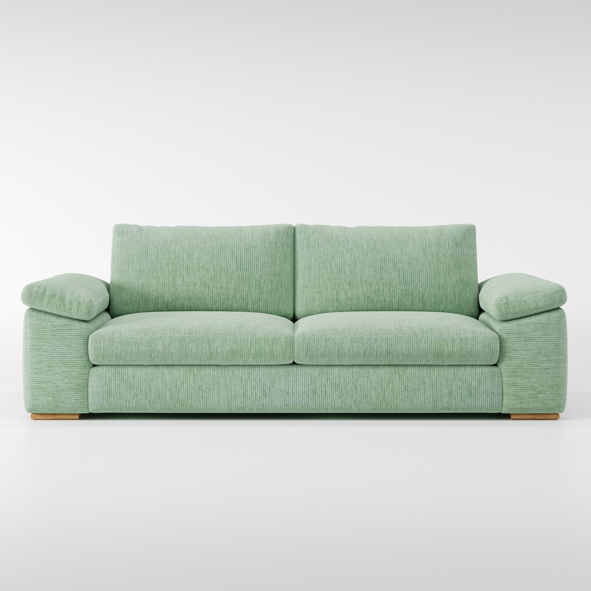 Moy sofa in Caldey Velvet Corduroy Eucalyptus shown front-on against a neutral studio backdrop.