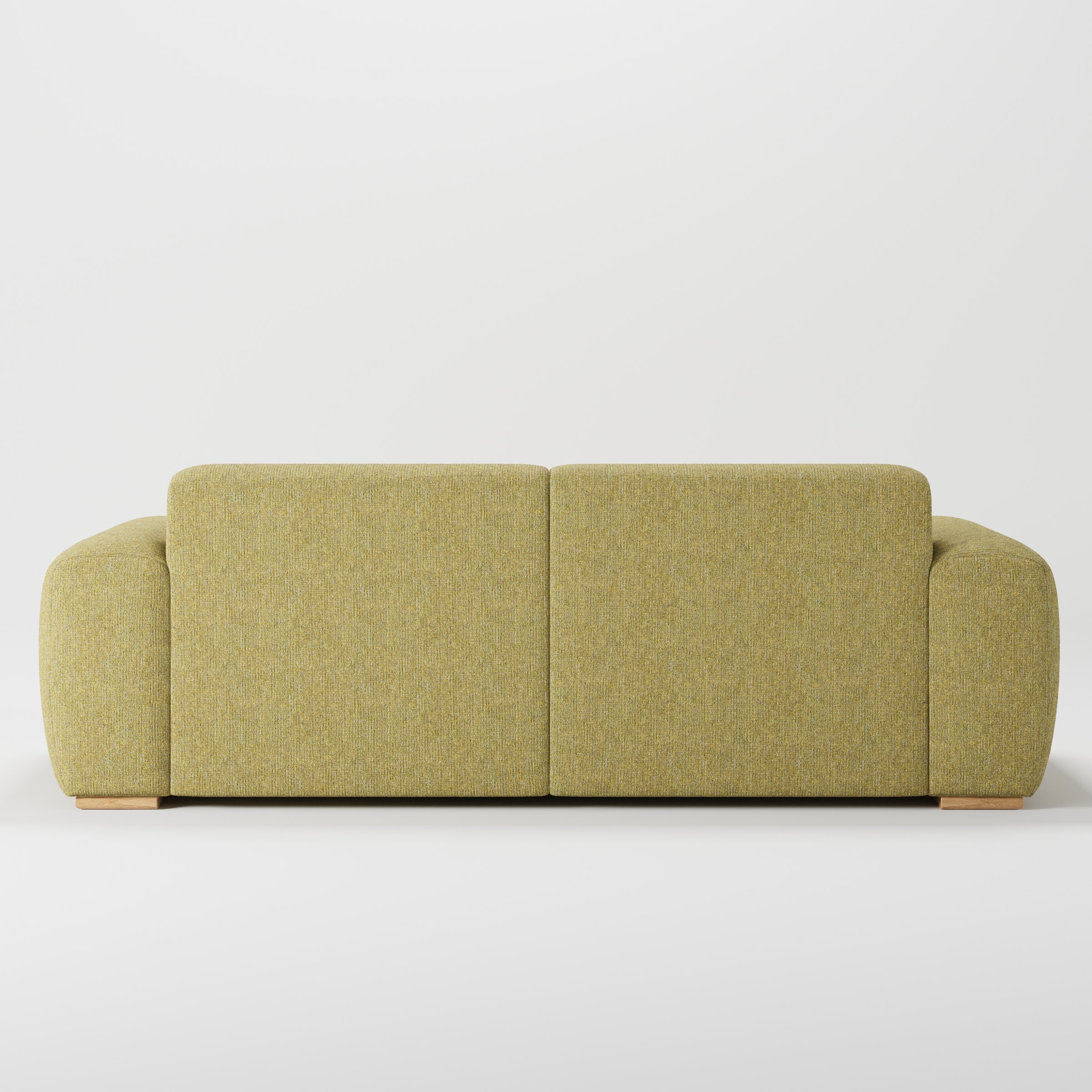 Darwell sofa in Heyling Tweed Sencha shown from the rear highlighting back cushions and upholstery finish.