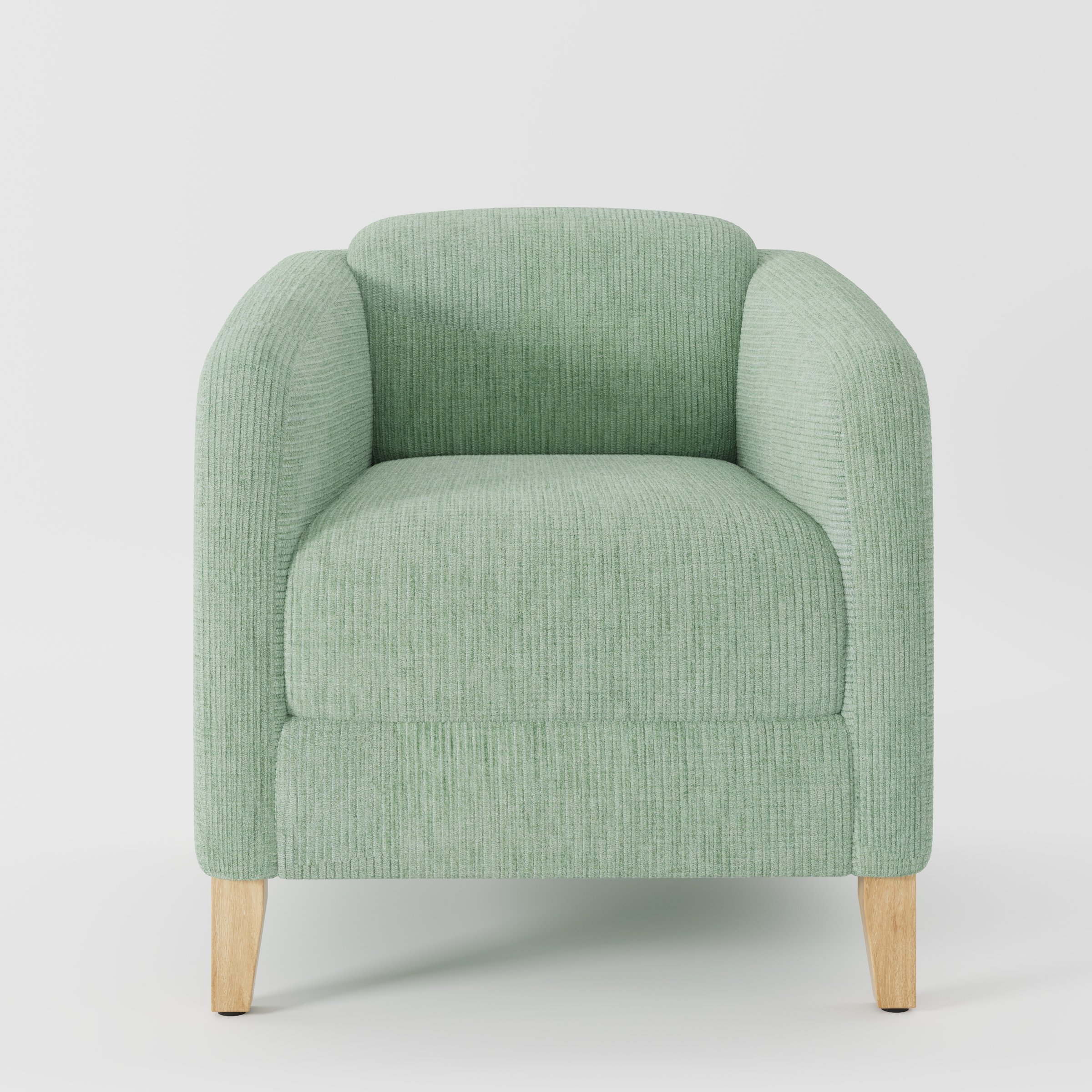 Erne armchair in Caldey Velvet Corduroy Eucalyptus shown front-on against a neutral studio backdrop.