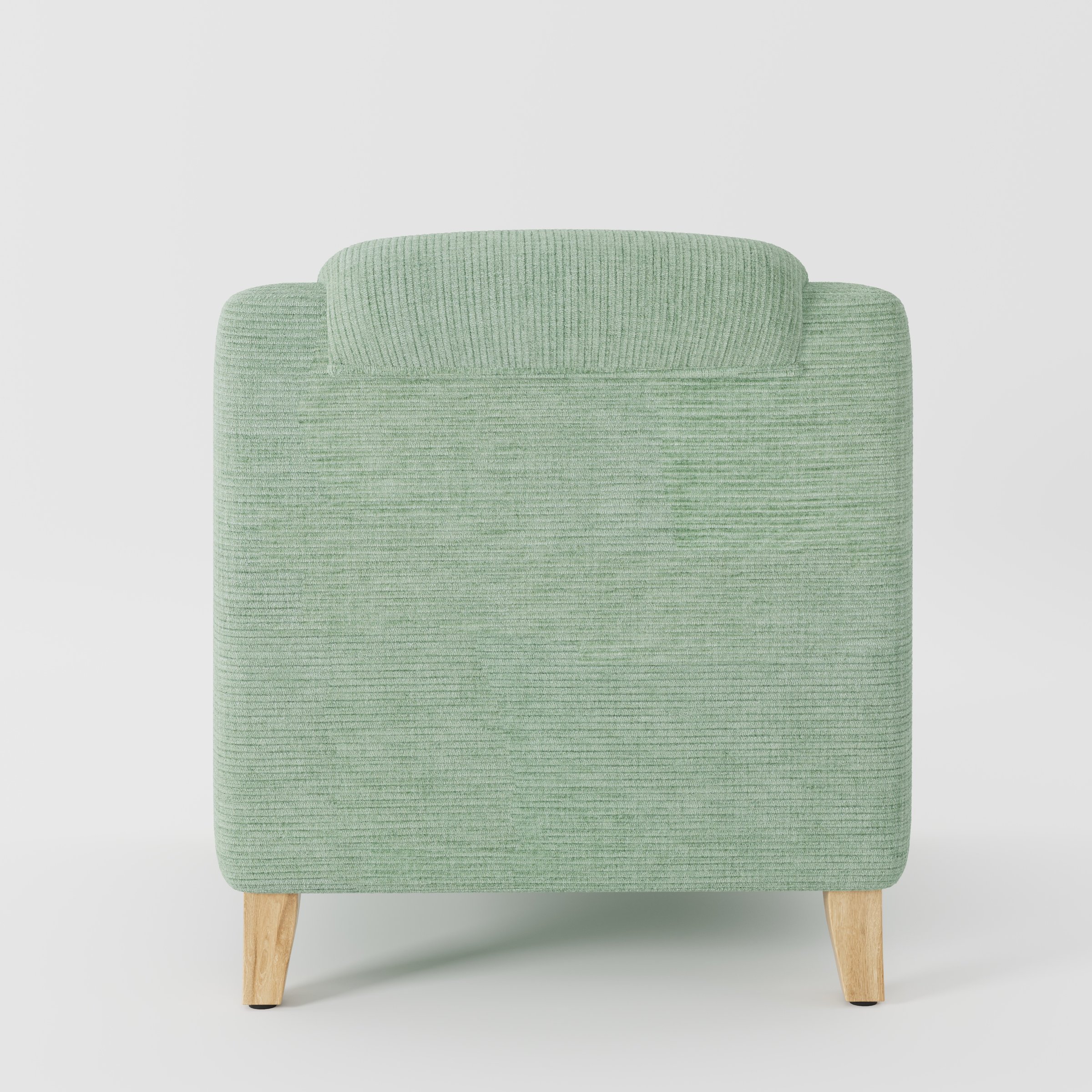 Erne armchair in Caldey Velvet Corduroy Eucalyptus shown from the rear highlighting backrest shape and upholstery finish.