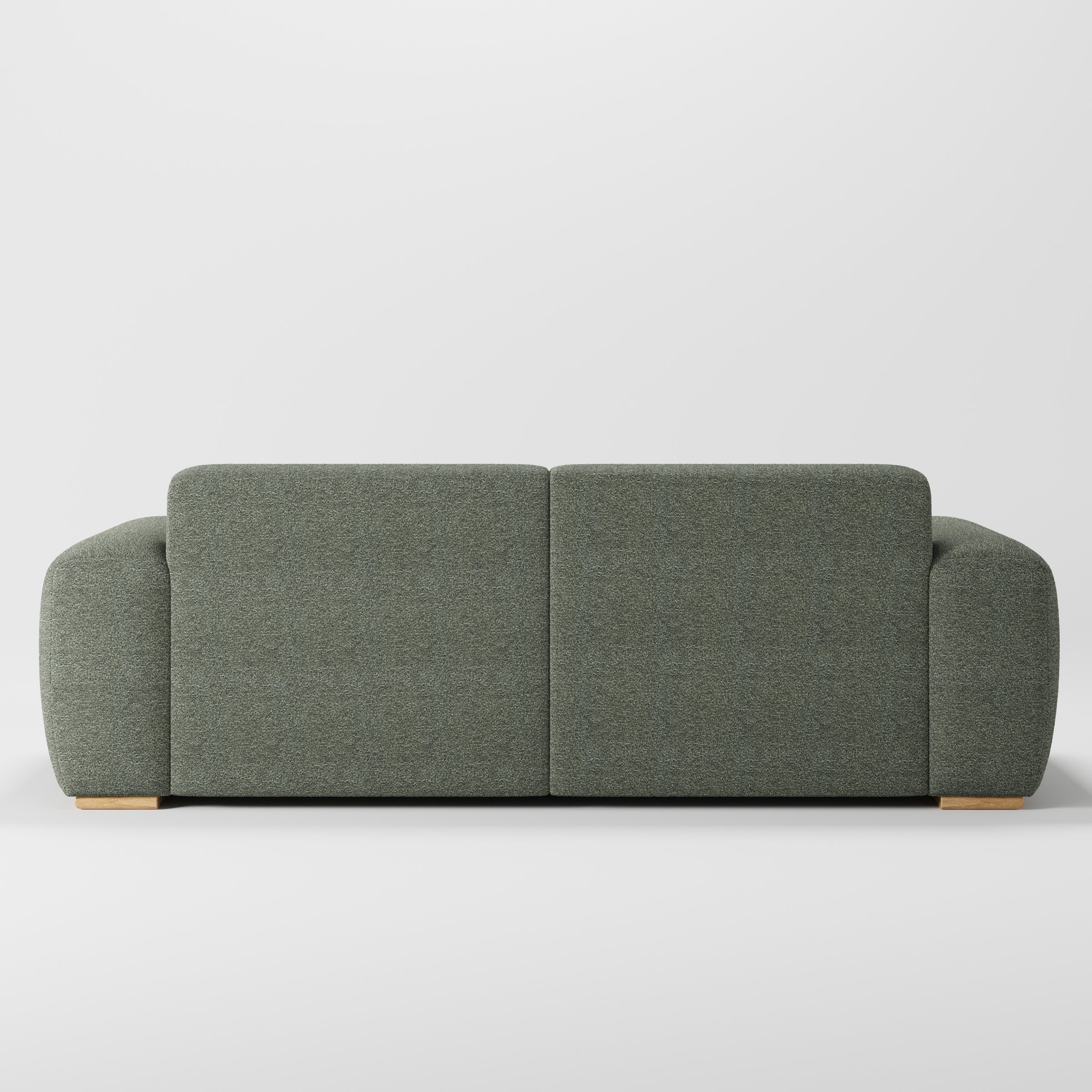 Darwell sofa in Kilda Boucle Moss shown from the rear highlighting back cushions and upholstery finish.