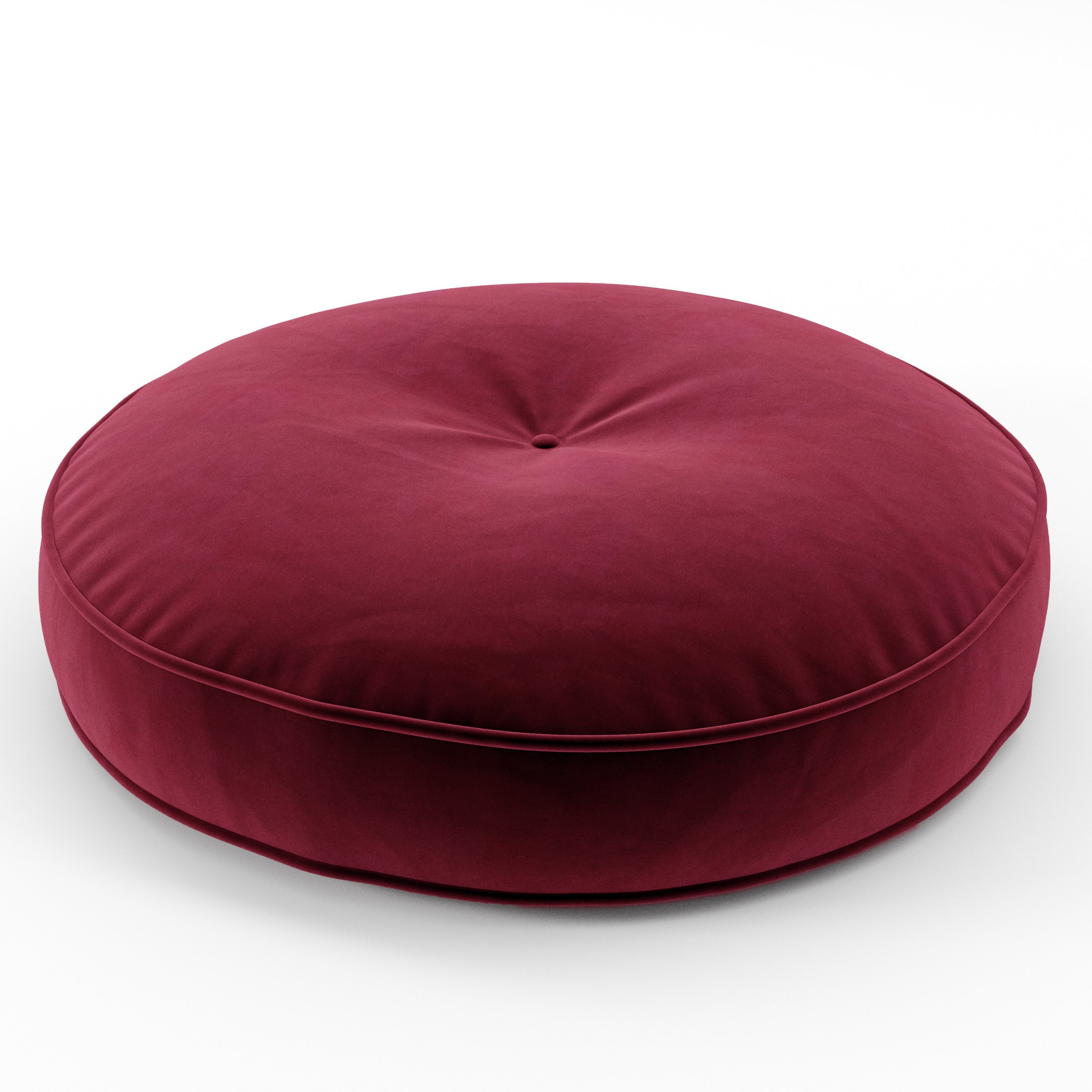 Cove cushion in Noss Velvet Plum, round tufted cushion with border and piping in deep plum velvet with soft central tuft, size 60cm x 8.75cm