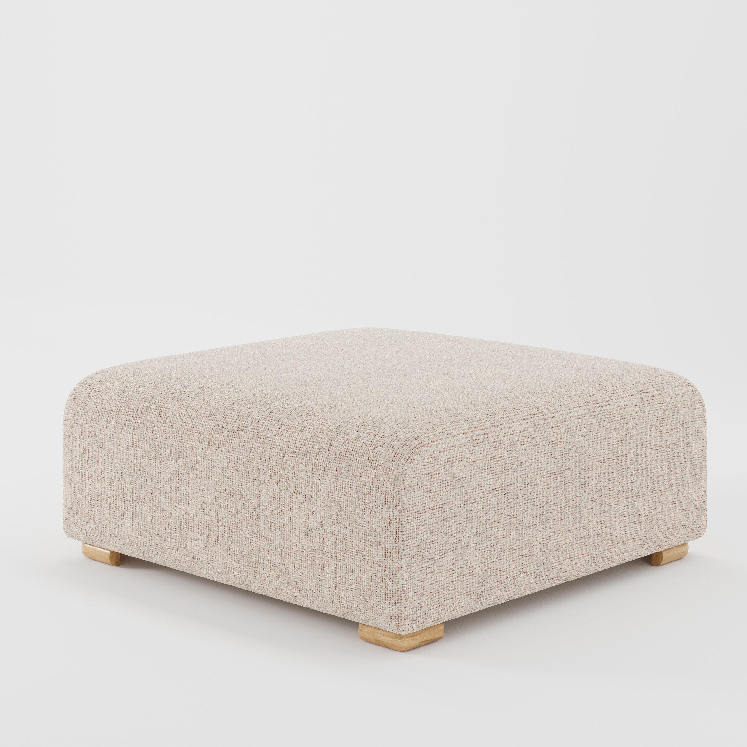 Tay footstool in Orsay Boucle Cream and Copper shown at a diagonal angle highlighting clean edges and compact form.