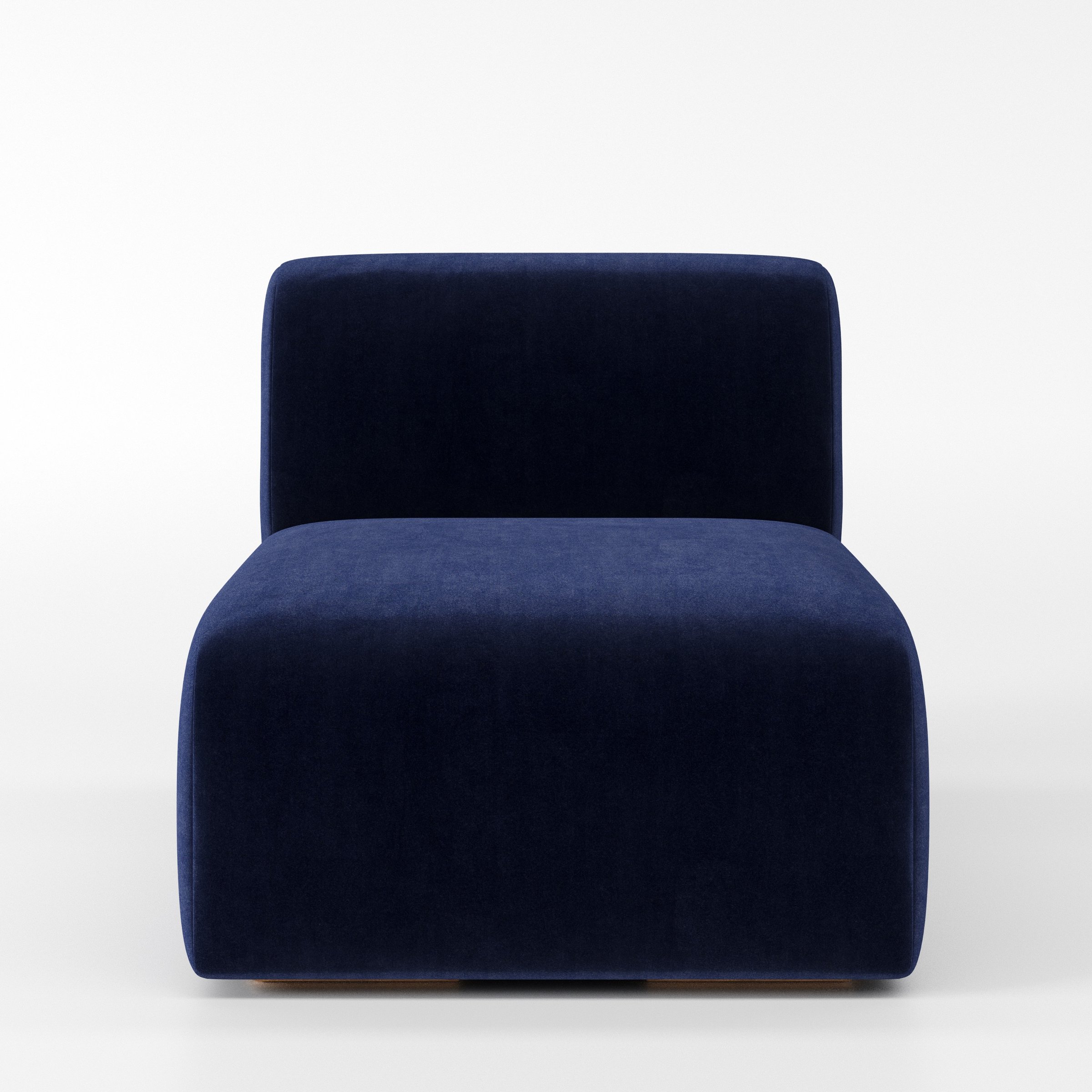 Drumquin modular sofa single unit in Noss Velvet Navy shown from the front with a low, deep seat and softly curved backrest.