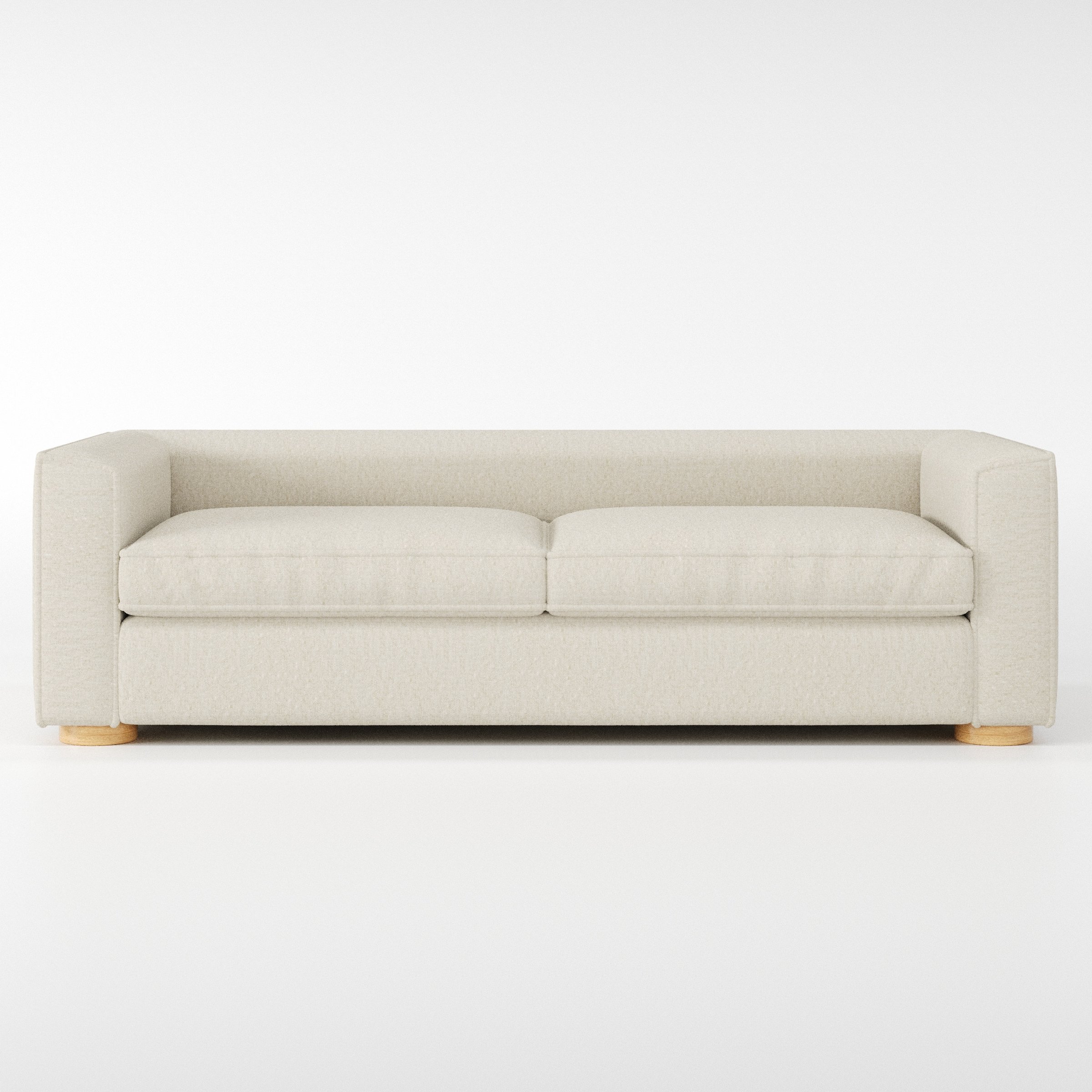 Feale sofa in Alderney Linen Oatmeal shown front-on against a neutral studio backdrop.