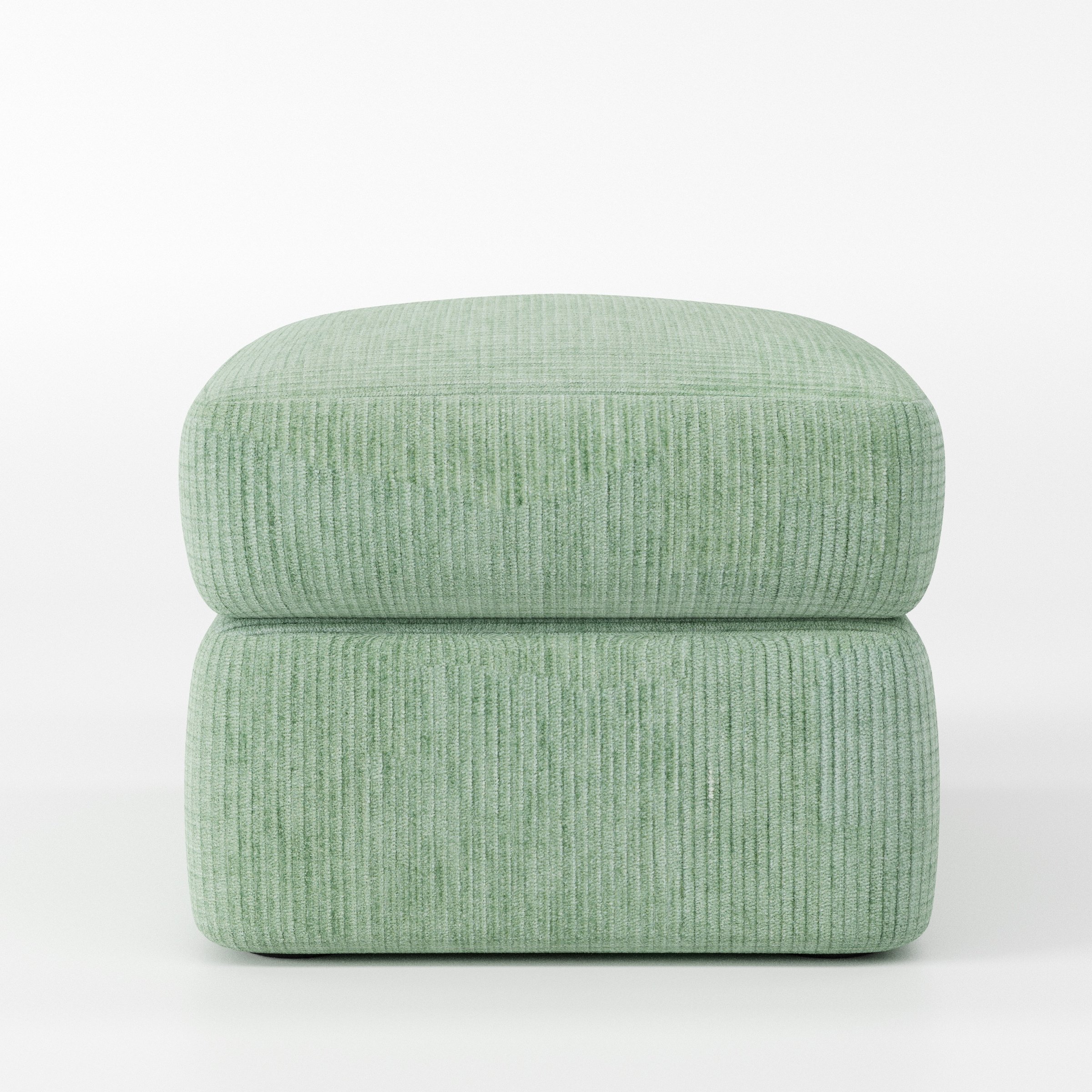 Coniston footstool in Caldey Velvet Corduroy Eucalyptus shown front-on against a neutral studio backdrop.