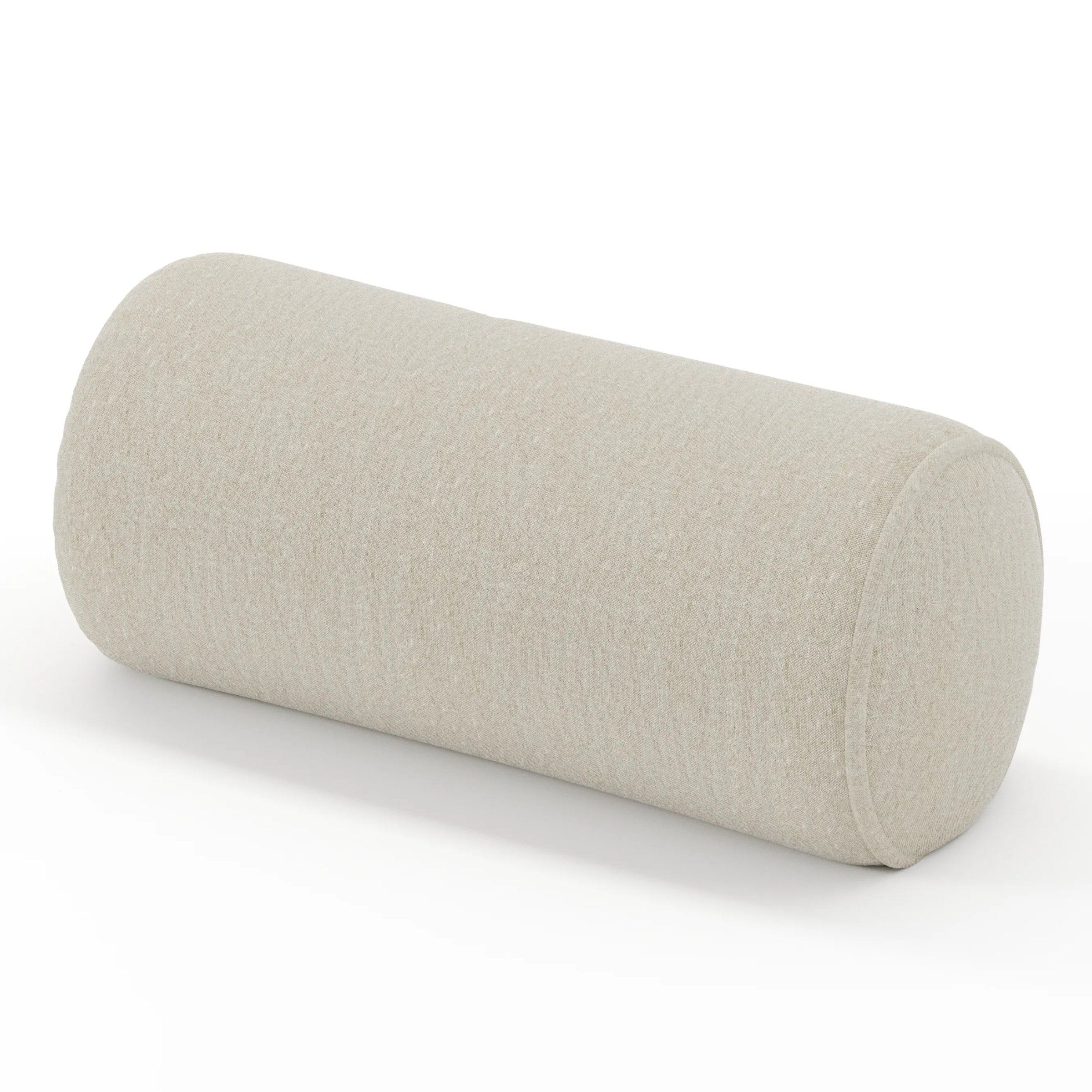 Ledger cushion in Alderney Linen Oatmeal, cylindrical bolster cushion in natural oatmeal linen, size 26cm x 56cm