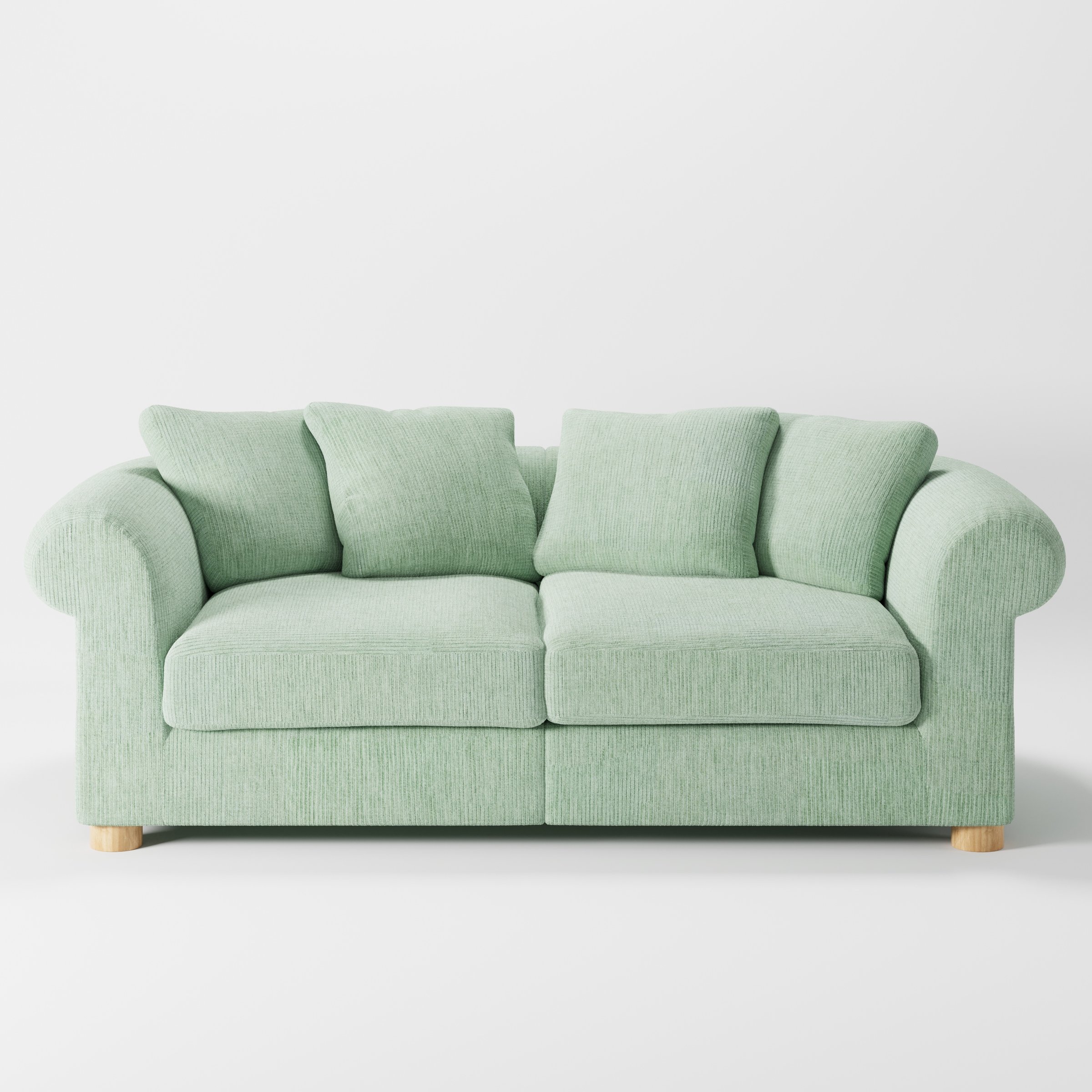Windermere sofa in Caldey Velvet Corduroy Eucalyptus shown front-on against a neutral studio backdrop.