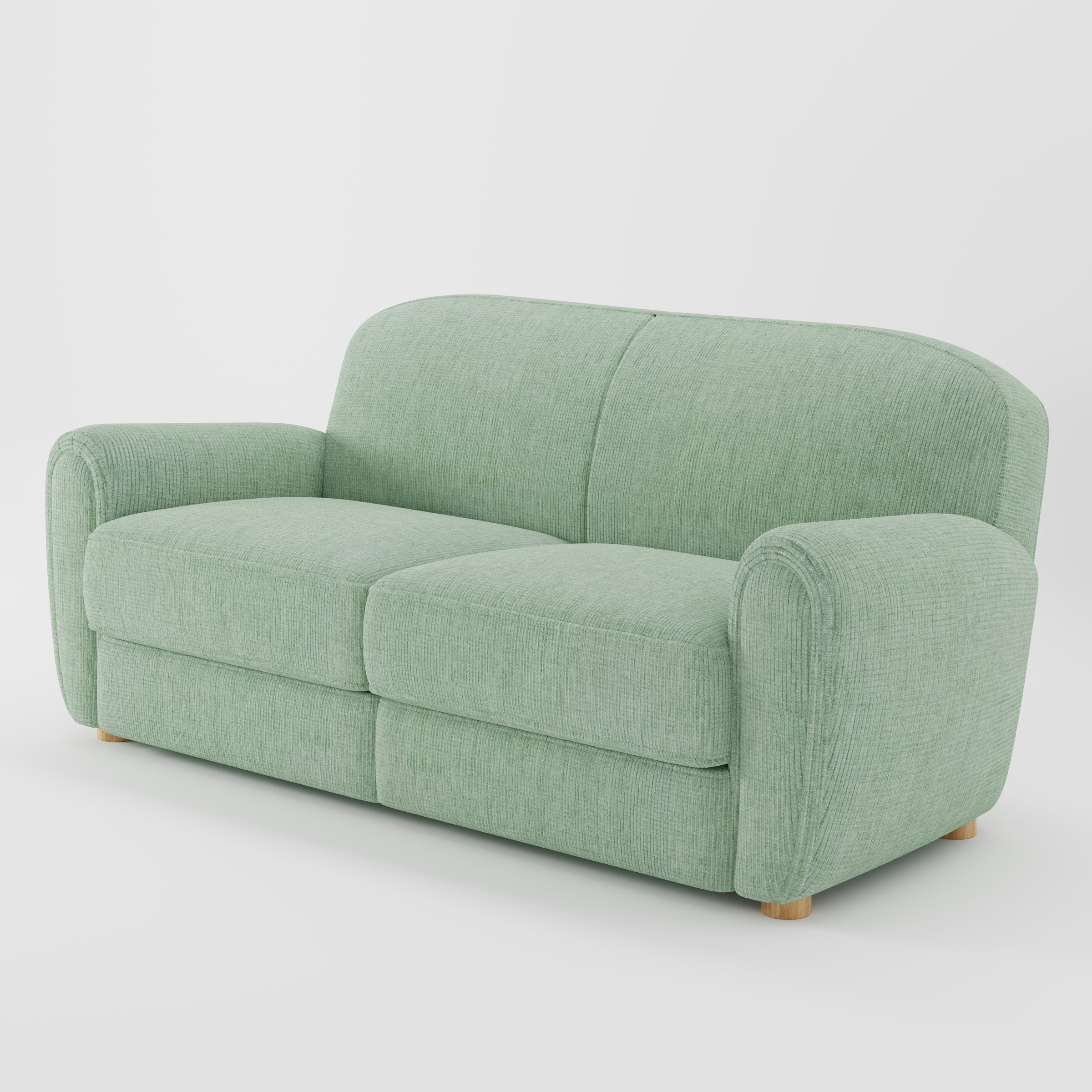 Fergus sofa in Caldey Velvet Corduroy Eucalyptus shown at a diagonal angle highlighting arm profile and seat depth.