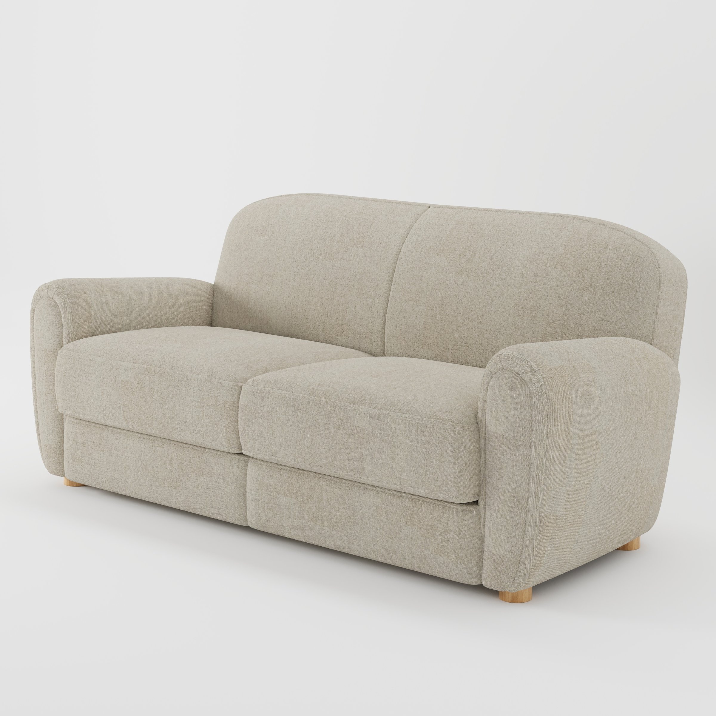 Fergus sofa in Alderney Linen Oatmeal shown at a diagonal angle highlighting arm profile and seat depth.