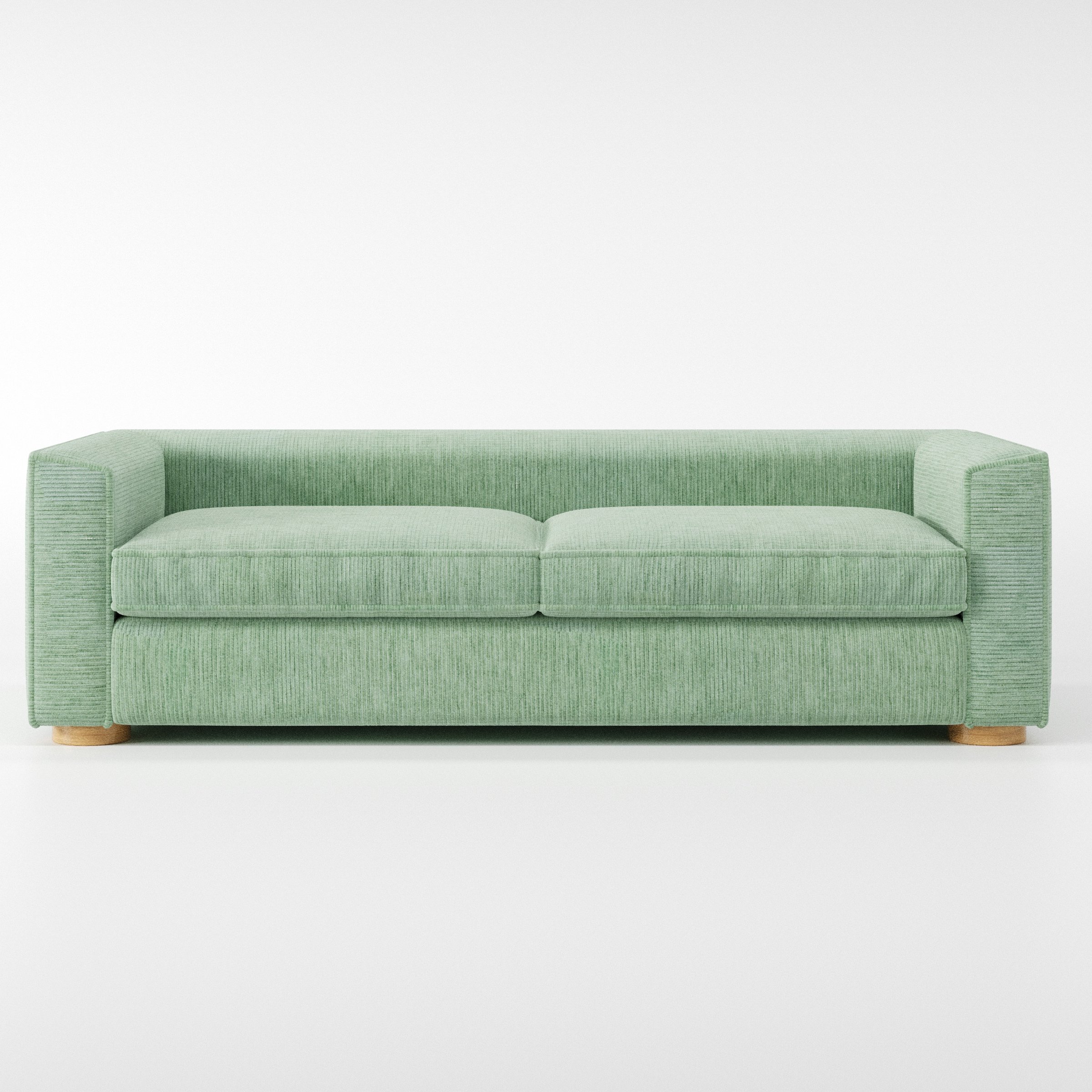 Feale sofa in Caldey Velvet Corduroy Eucalyptus shown front-on against a neutral studio backdrop.