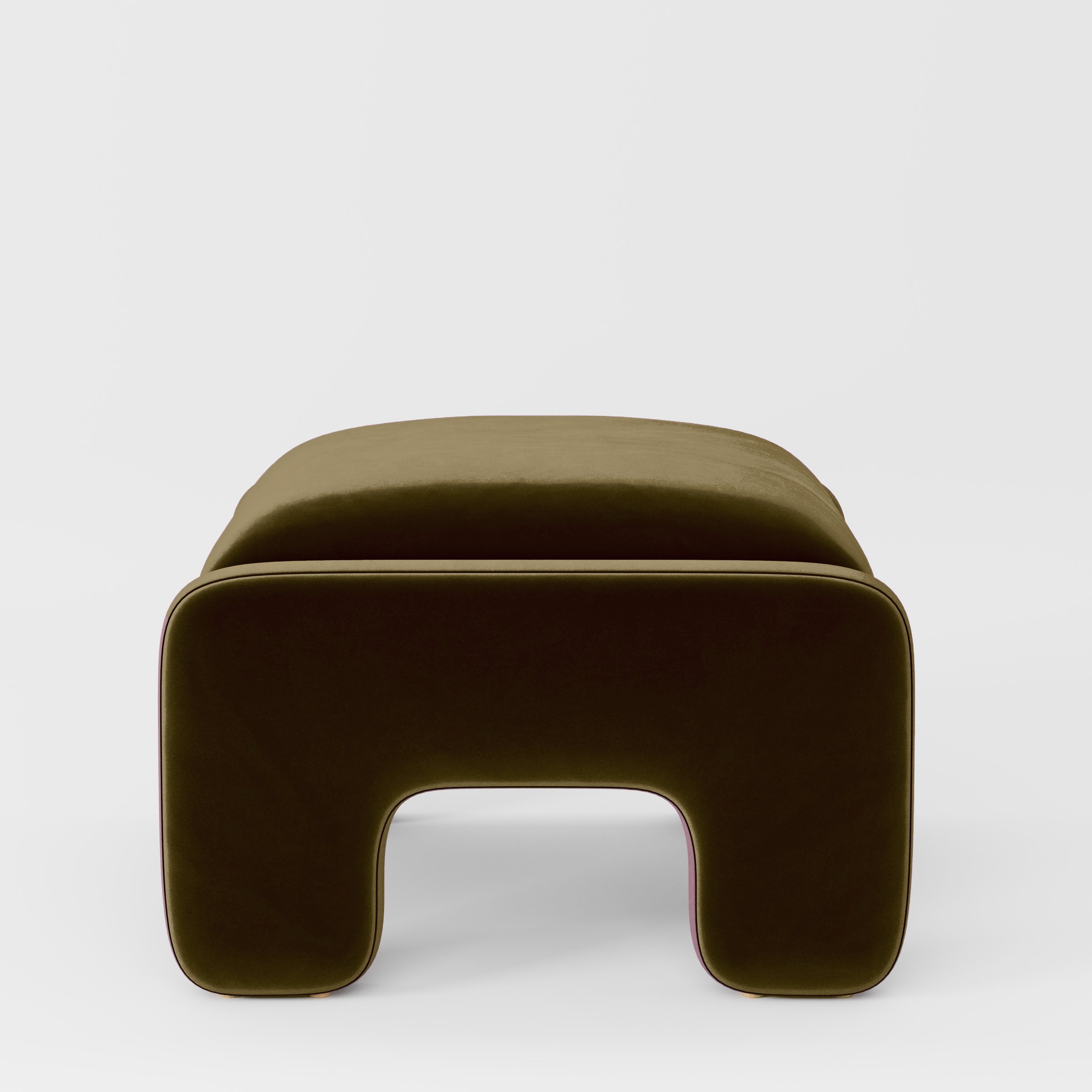 Side view of the Inny footstool upholstered in Plush EasyClean Velvet in Cedar.