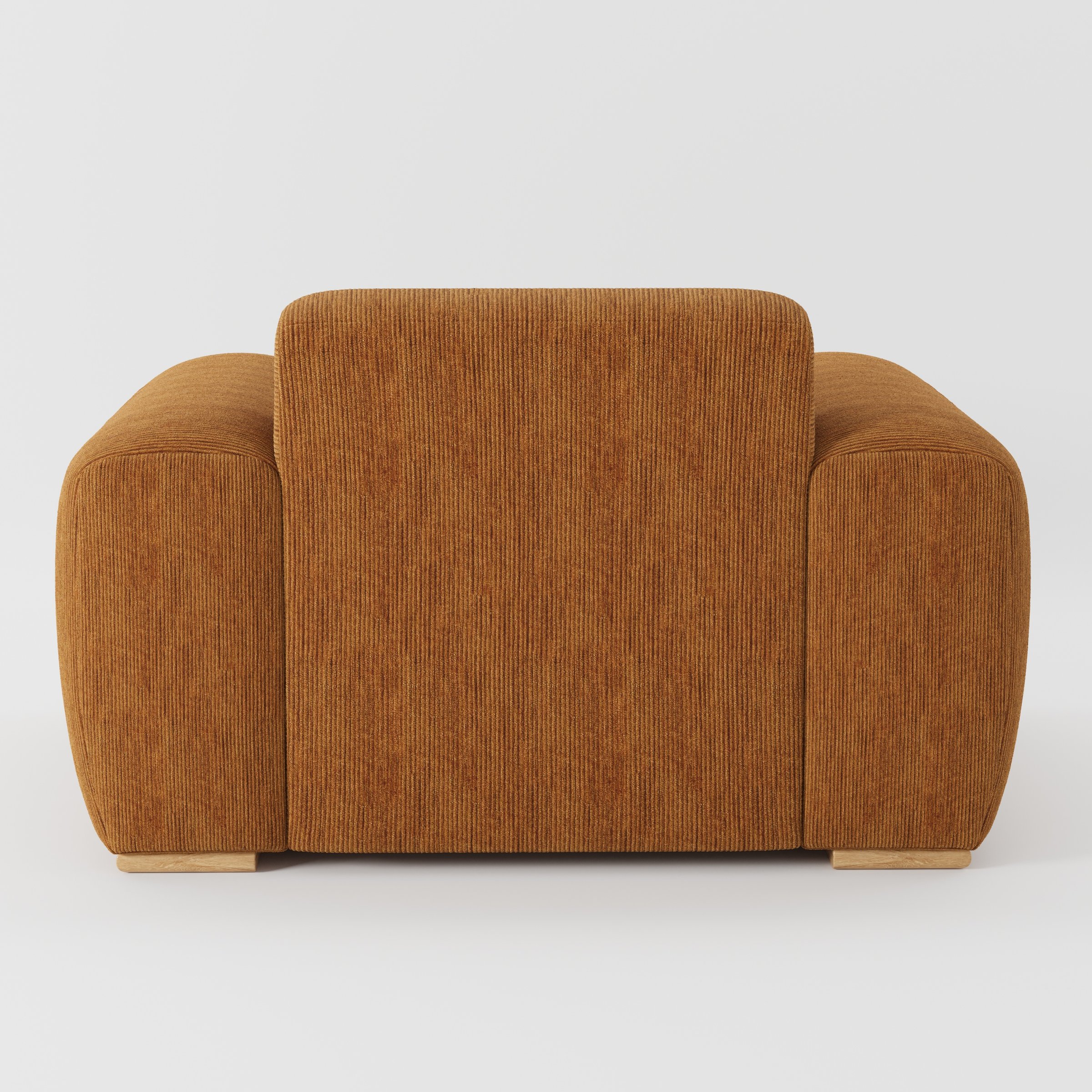 Darwell armchair in Caldey Velvet Corduroy Tobacco shown from the rear highlighting backrest shape and upholstery finish.