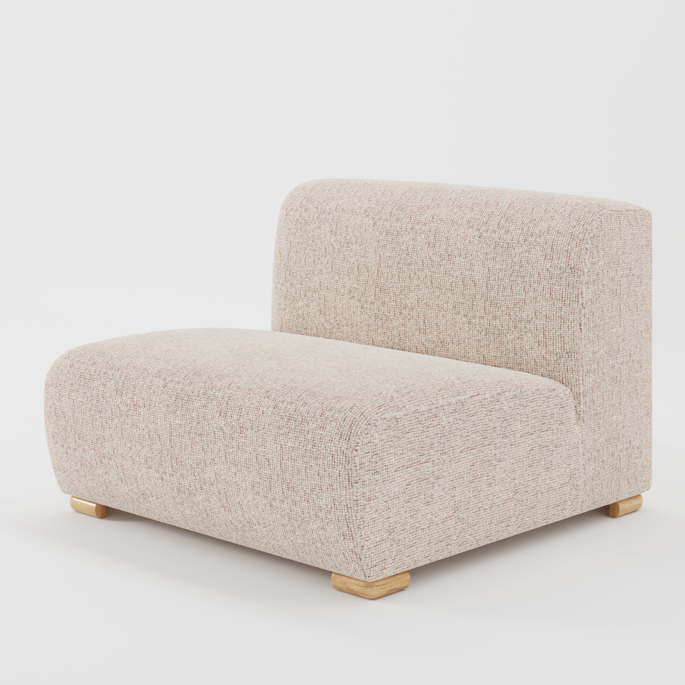 Tay single sofa unit in Orsay Bouclé Cream and Copper shown at a diagonal angle highlighting its soft rounded edges and compact, armless form.