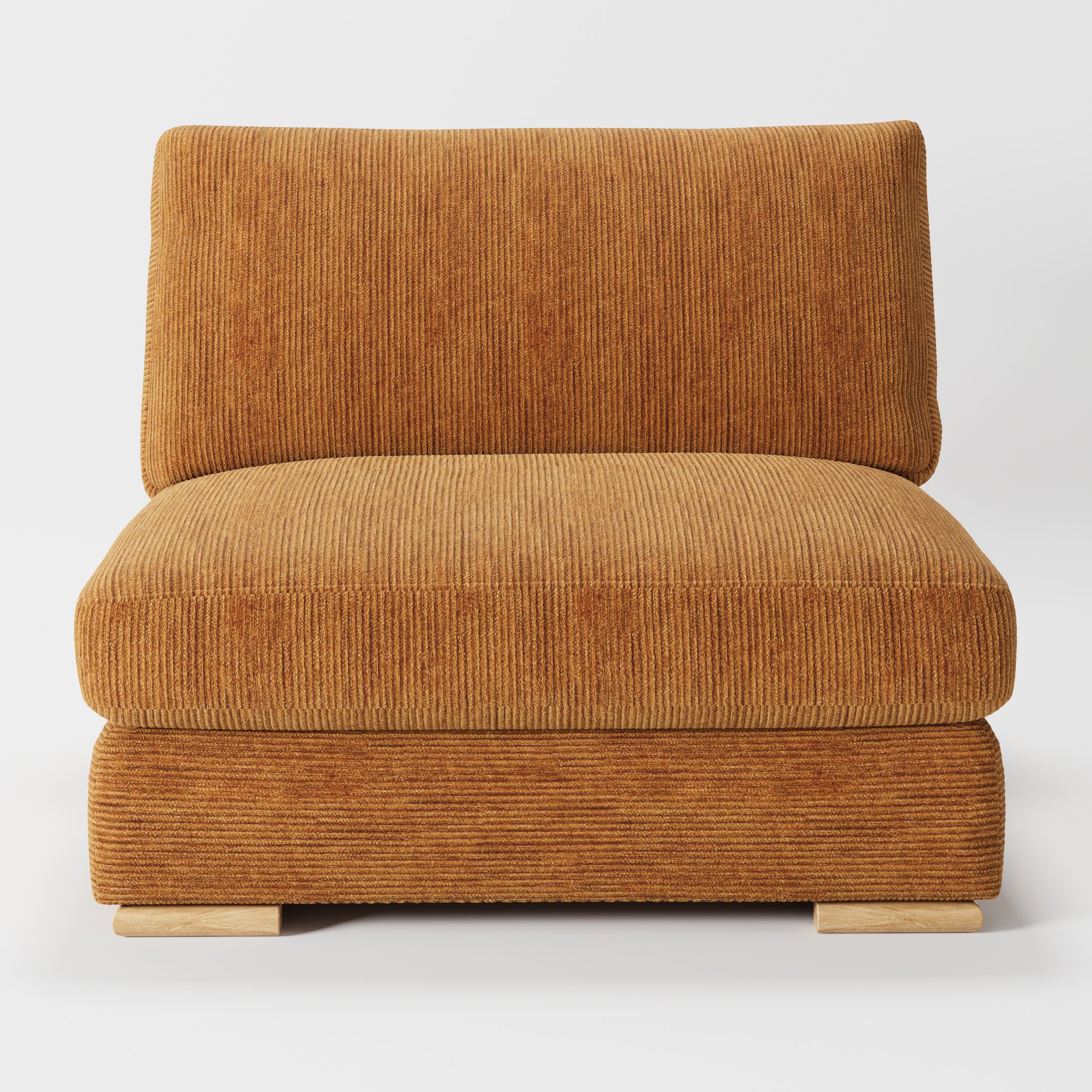 Olton single sofa unit in Caldey Velvet Corduroy Tobacco shown from the front with a deep seat cushion, separate back cushion and visible timber feet.