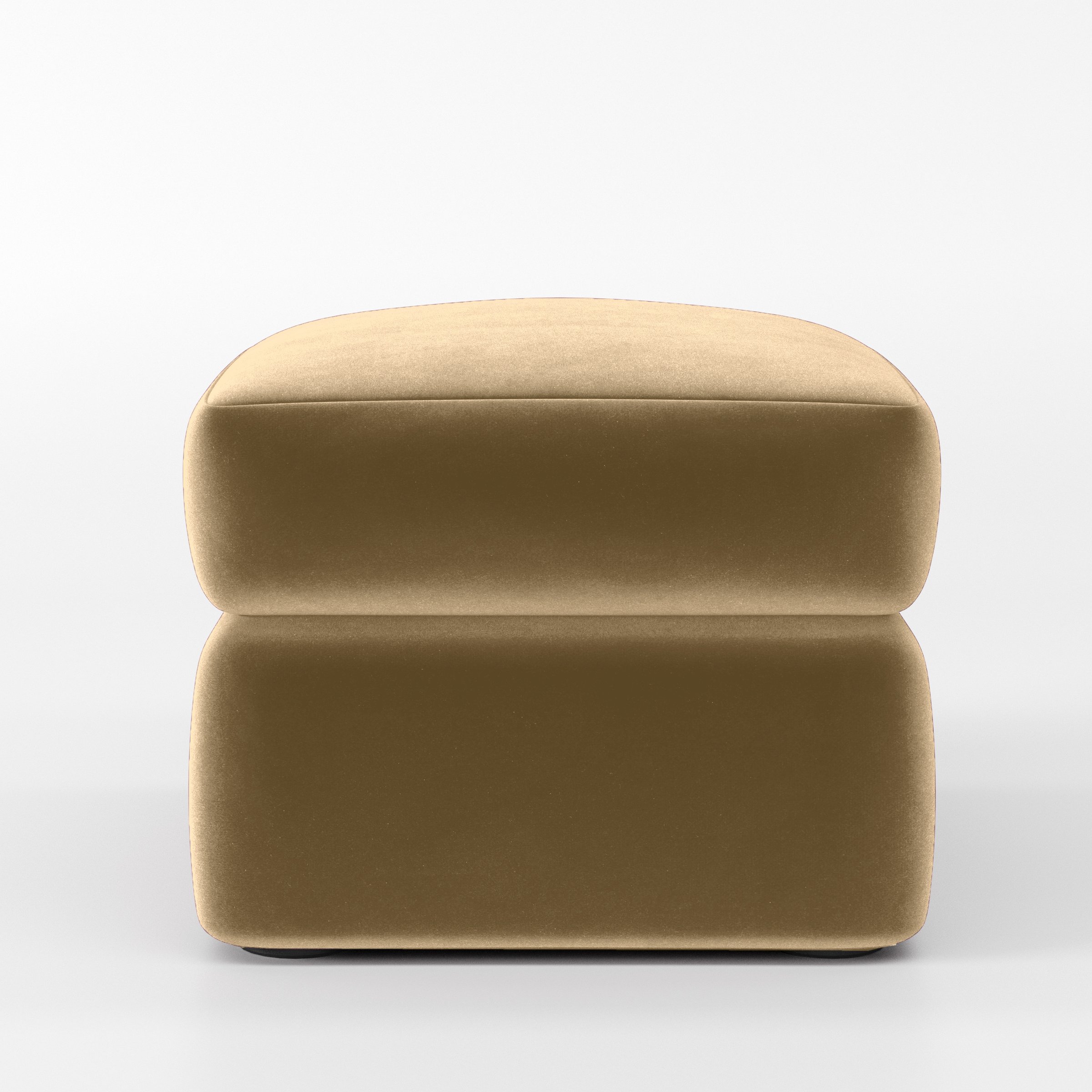 Front view of the Coniston footstool upholstered in Plush EasyClean Velvet in Cafe.