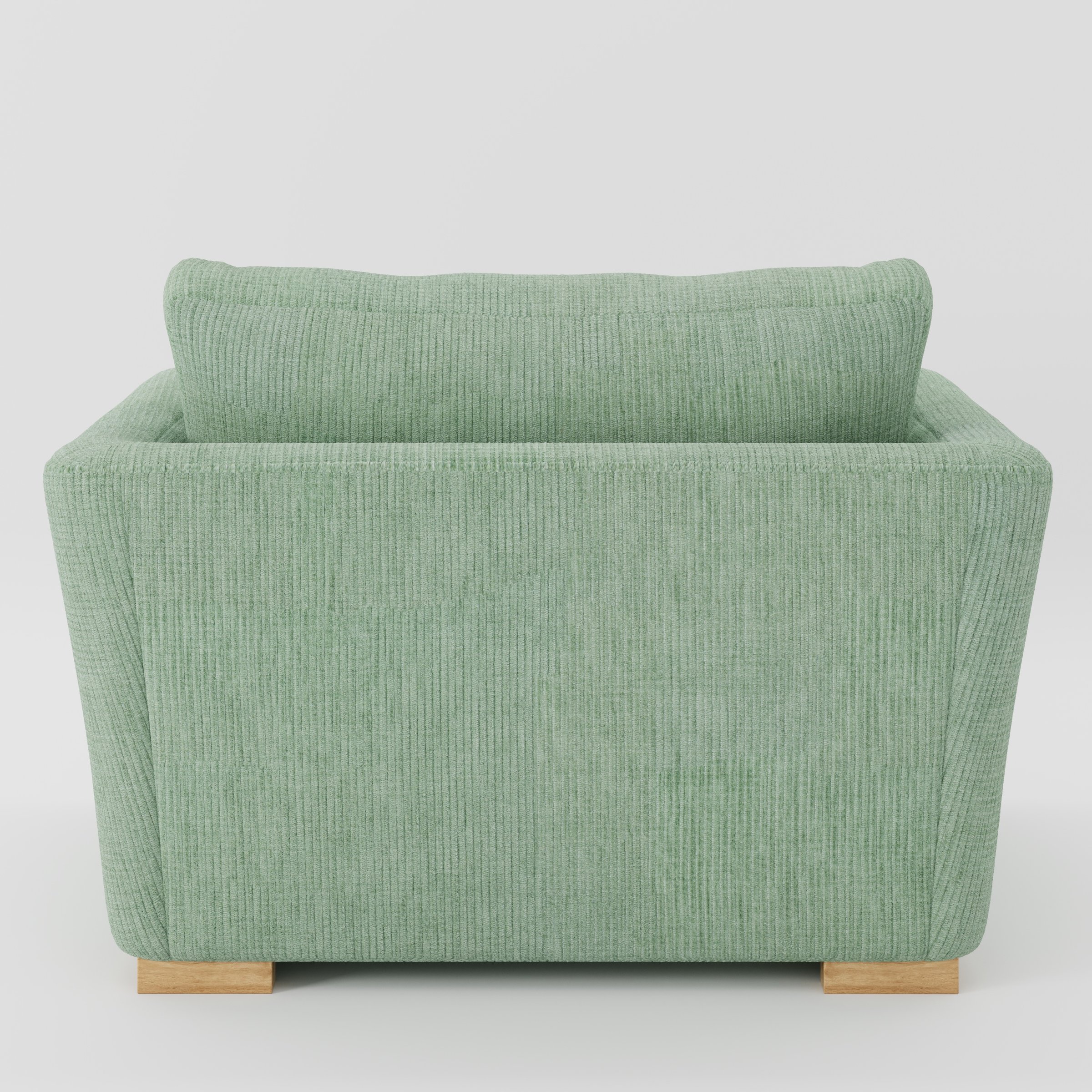 Stowe armchair in Caldey Velvet Corduroy Eucalyptus shown from the rear highlighting backrest shape and upholstery finish.