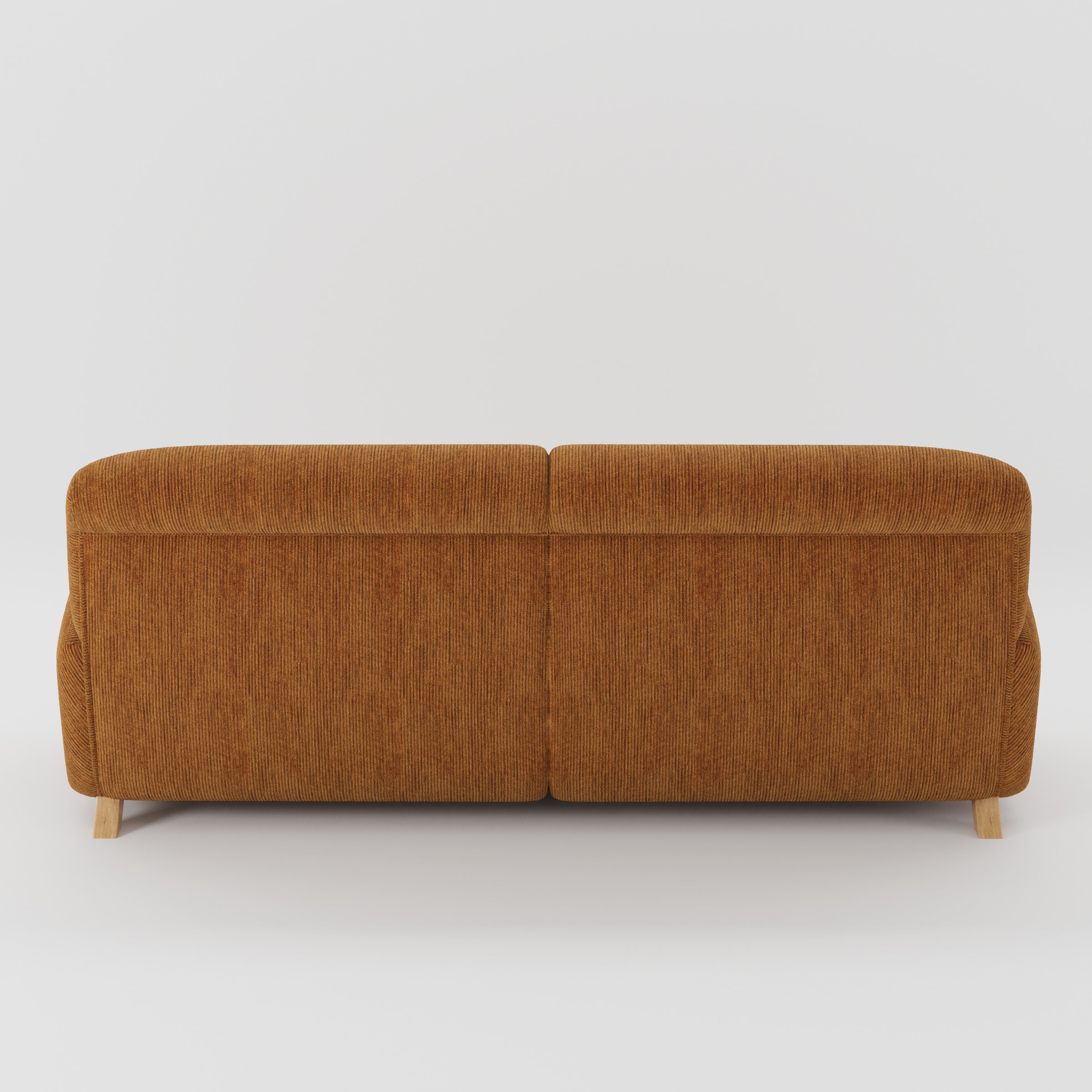 Rye sofa in Caldey Velvet Corduroy Tobacco shown from the rear highlighting back cushions and upholstery finish.