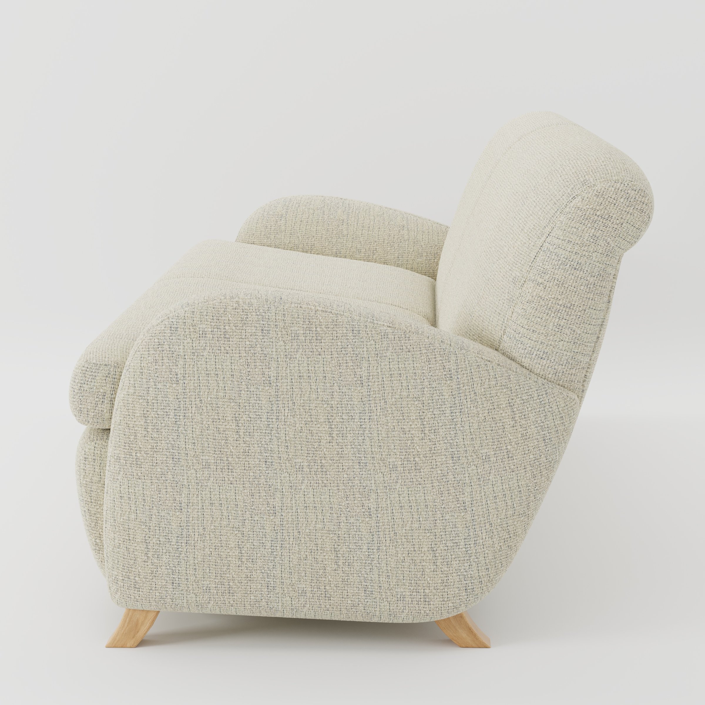 Rye sofa in Orsay Boucle Cream and Marine shown in side profile displaying proportions and overall silhouette.