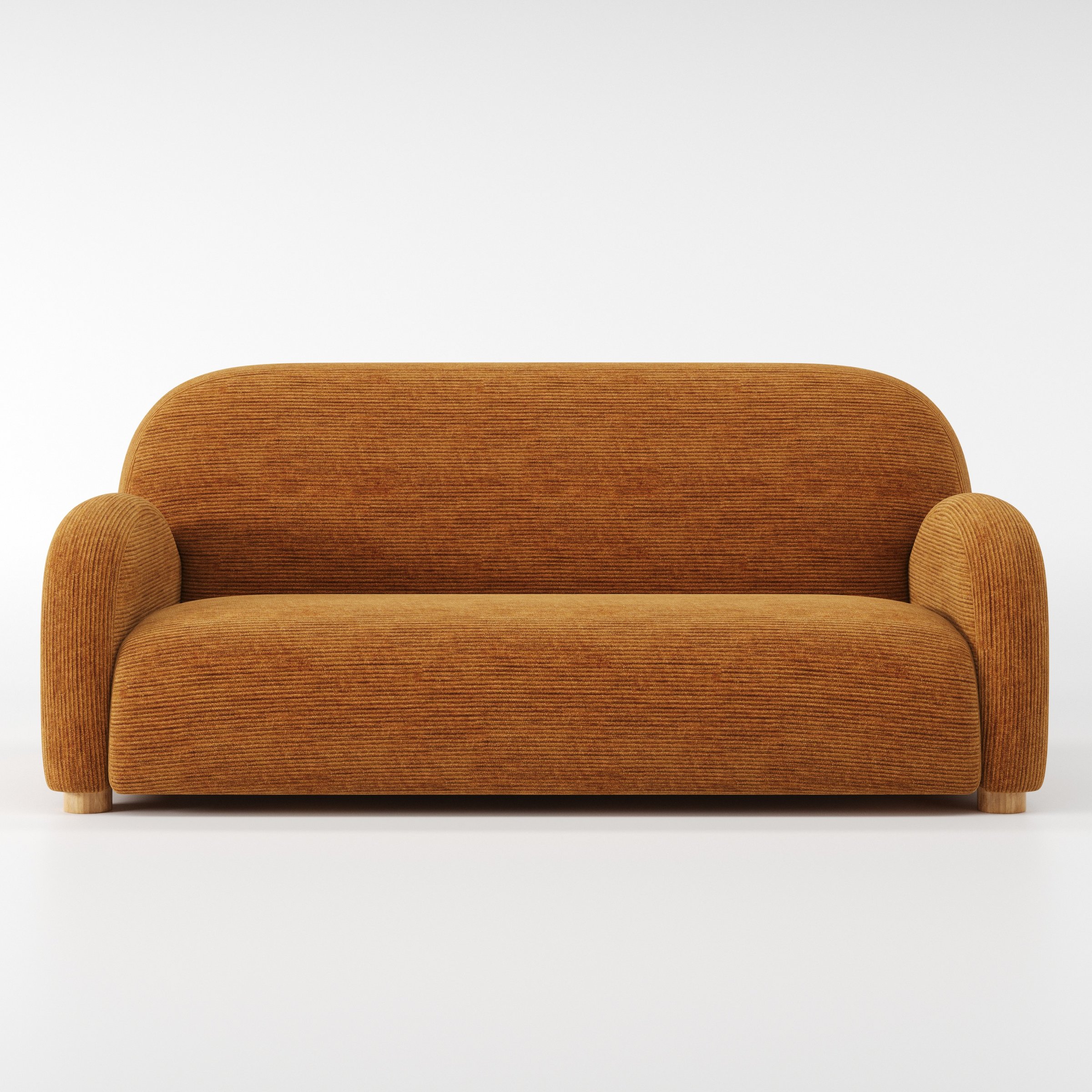 Awe sofa in Caldey Velvet Corduroy Tobacco shown front-on against a neutral studio backdrop.