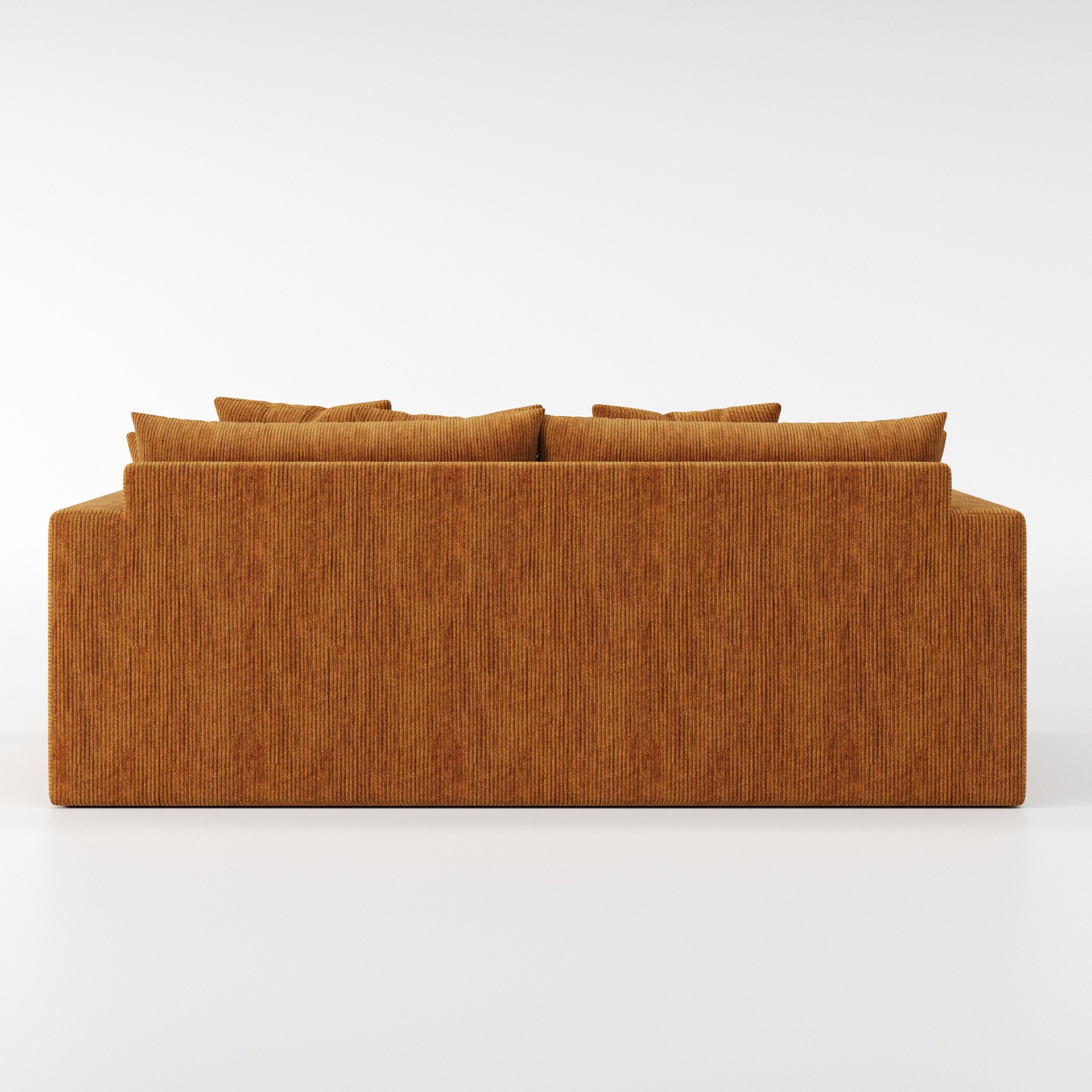 Coniston sofa in Caldey Velvet Corduroy Tobacco shown from the rear highlighting back cushions and upholstery finish.