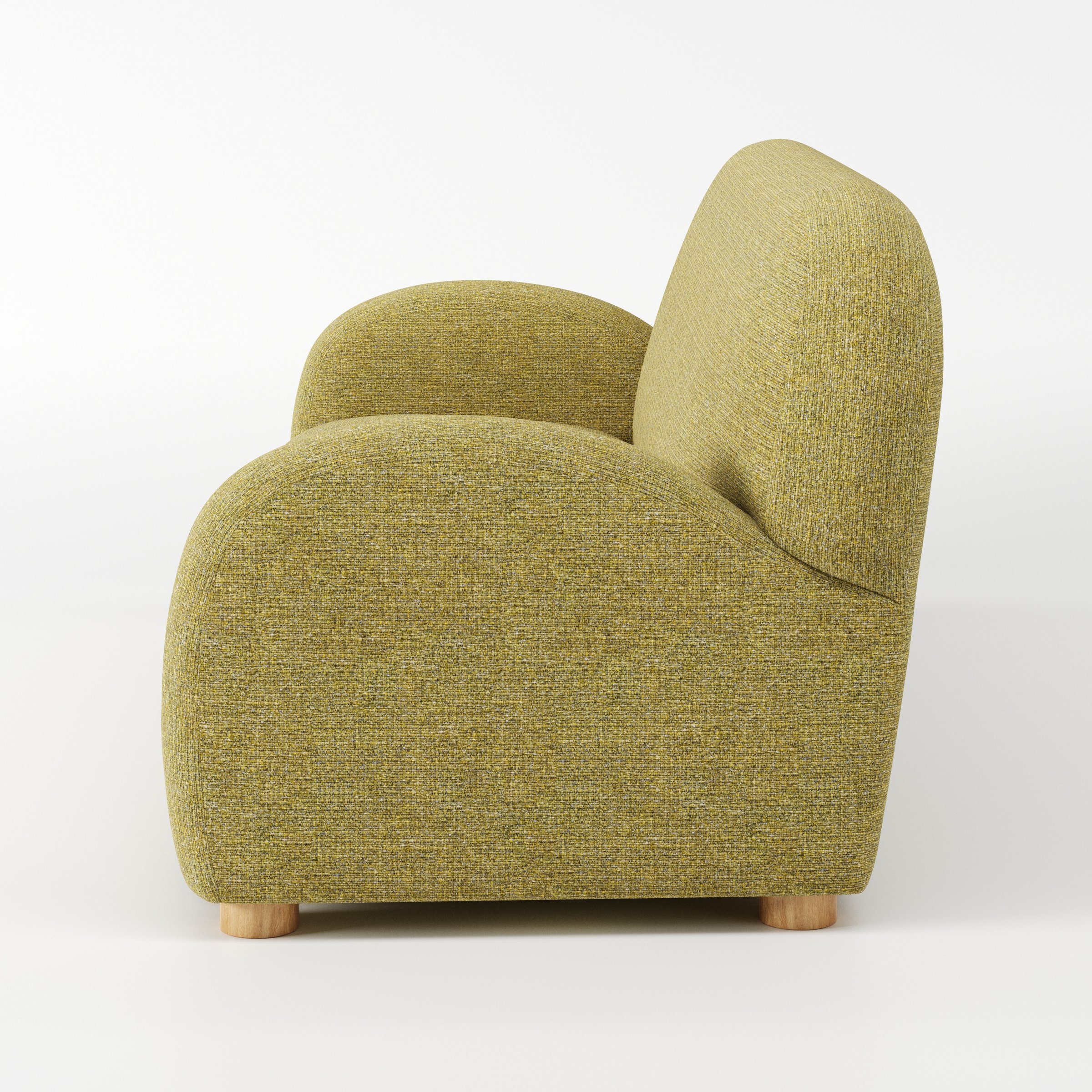 Awe sofa in Heyling Tweed Sencha shown in side profile displaying proportions and overall silhouette.