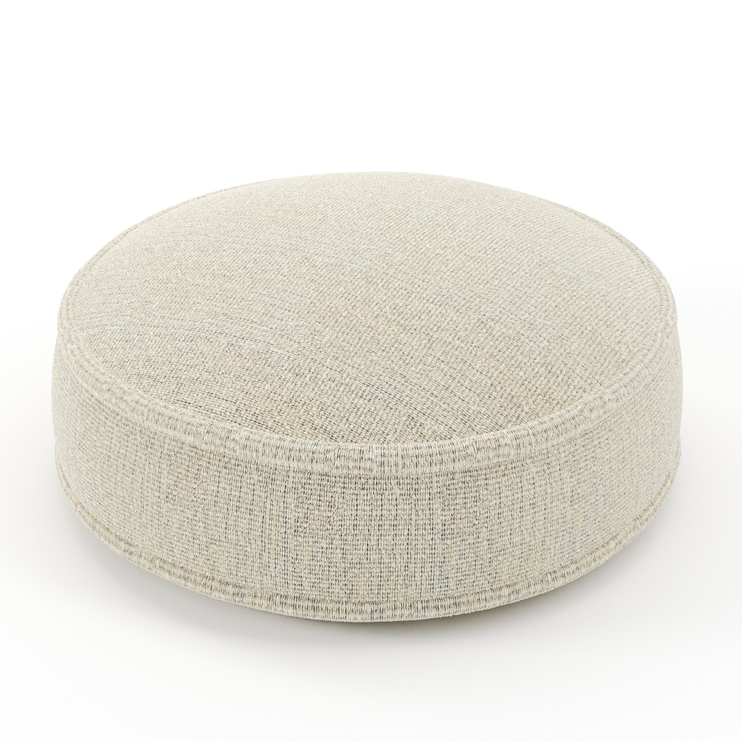 Orbit cushion in Orsay Boucle Cream and Marine, round simple cushion with border and piping in textured boucle with cream and deep blue tones, size 40cm x 8.75cm
