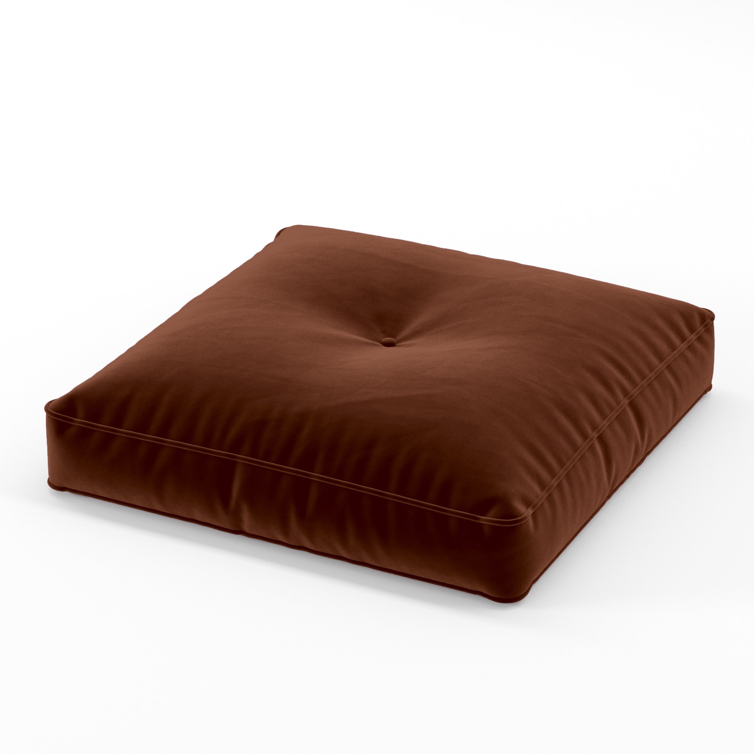 Base Cushion square tufted cushion with piping upholstered in Plush EasyClean Velvet in Maple, size 60cm x 60cm x 8.75cm.