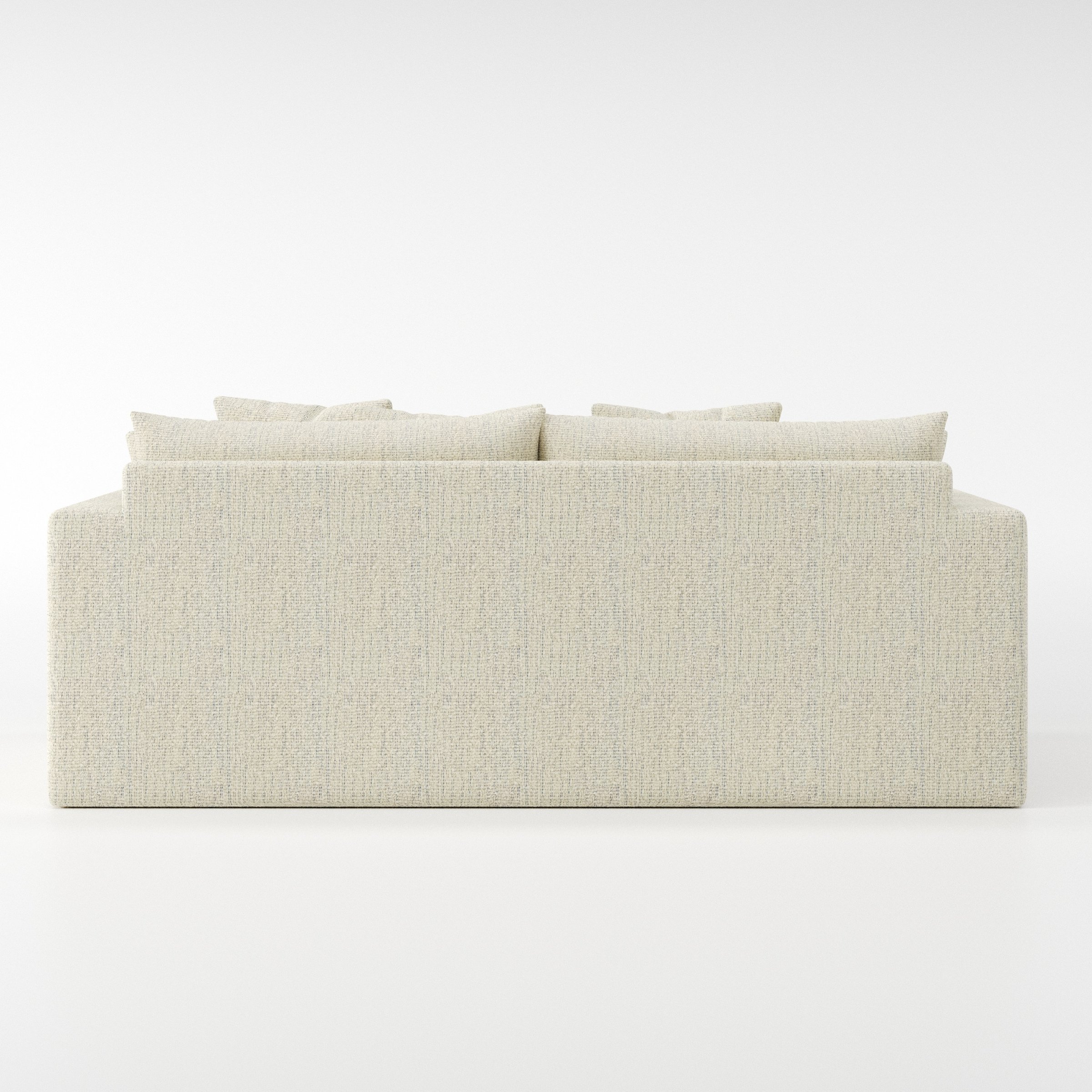 Coniston sofa in Orsay Boucle Cream and Marine shown from the rear highlighting back cushions and upholstery finish.