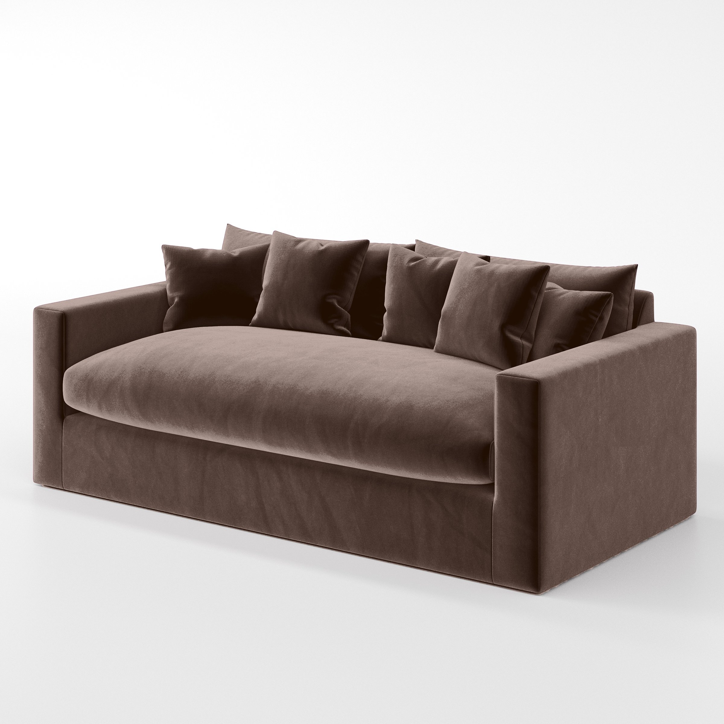 Diagonal view of the Coniston sofa upholstered in Plush EasyClean Velvet in Mole.