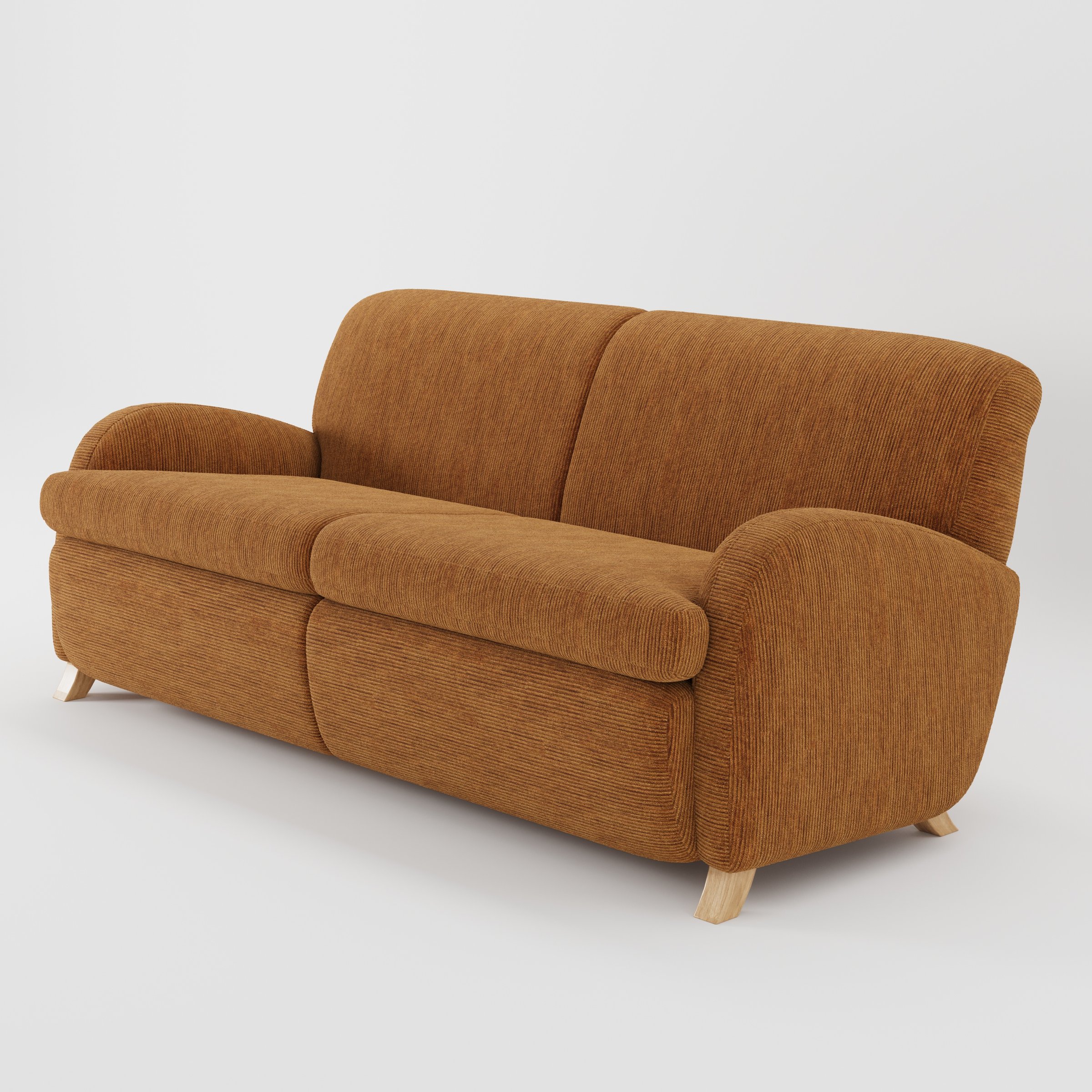 Rye sofa in Caldey Velvet Corduroy Tobacco shown at a diagonal angle highlighting arm profile and seat depth.