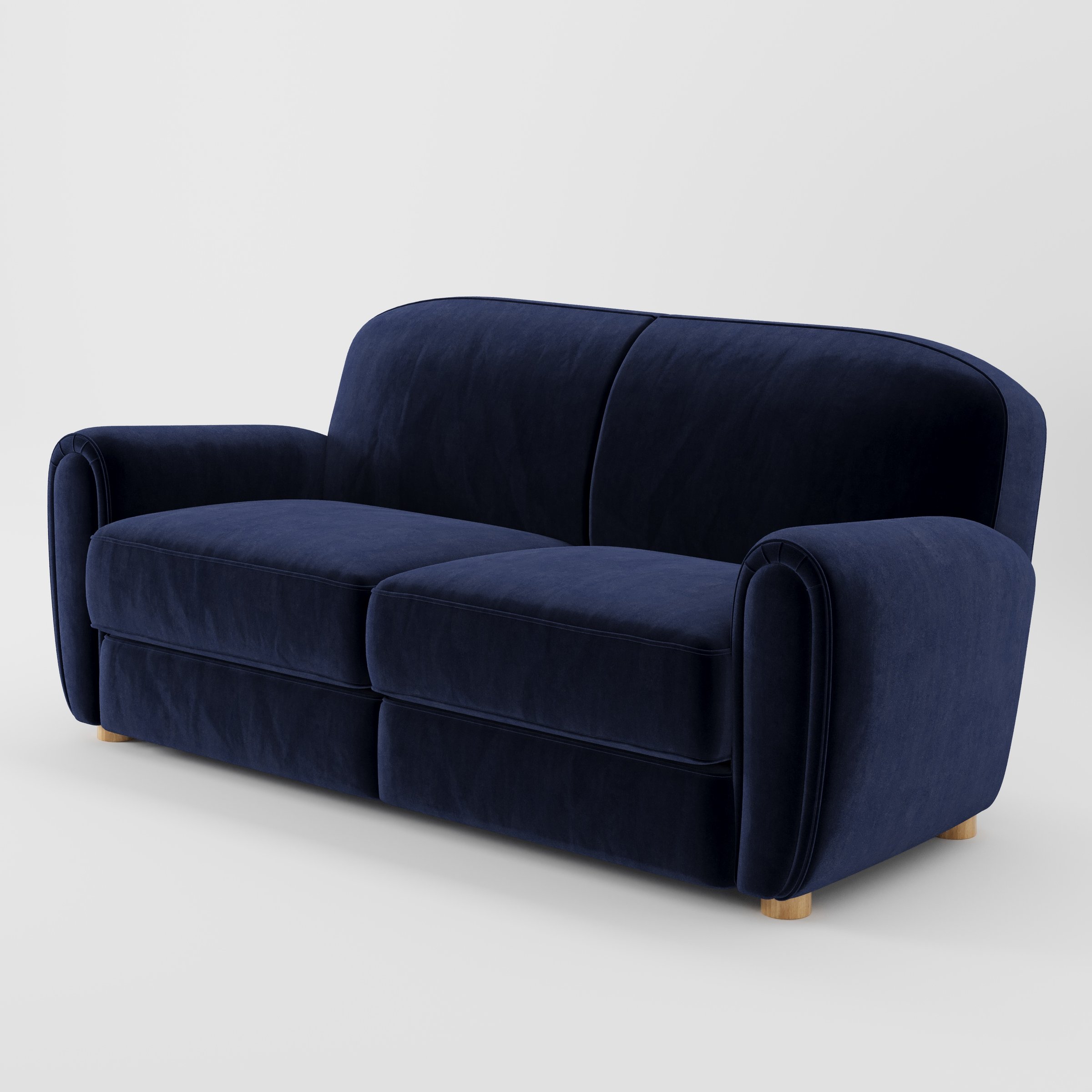Fergus sofa in Noss Velvet Navy shown at a diagonal angle highlighting arm profile and seat depth.