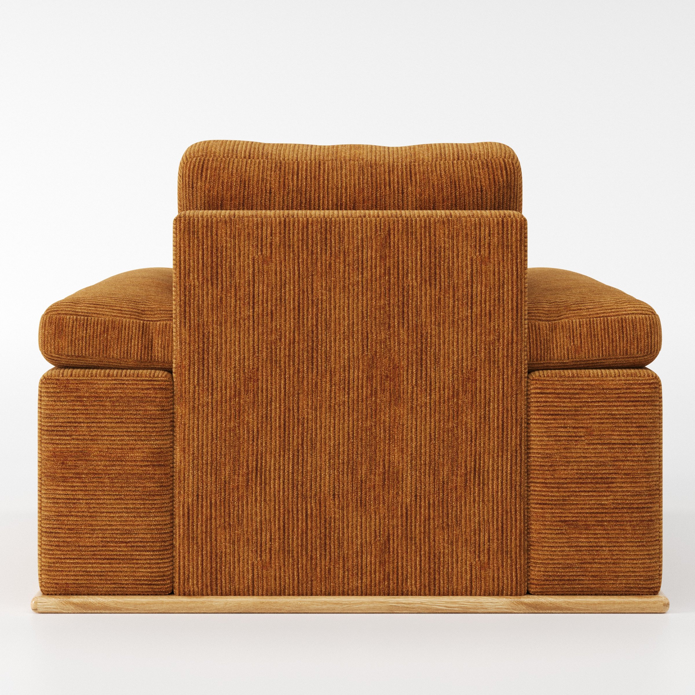 Cusher armchair in Caldey Velvet Corduroy Tobacco shown from the rear highlighting backrest shape and upholstery finish.