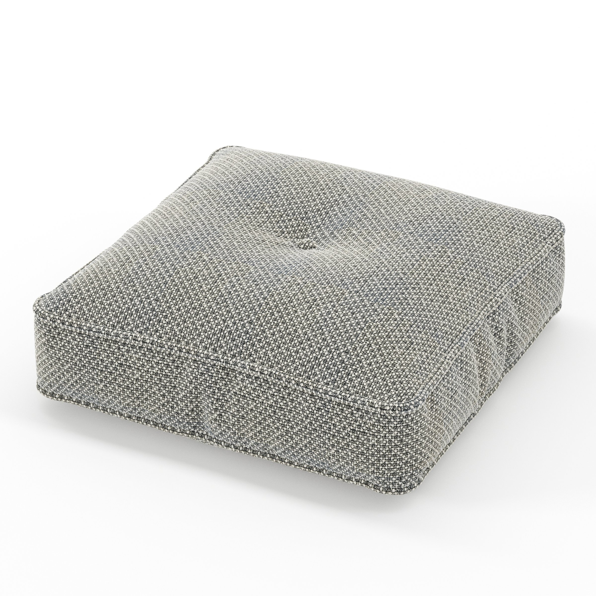 Base cushion in Rousay Wool Blend Tar and Chalk, square tufted cushion with border and piping in speckled wool blend with contrasting tones and central tuft, size 40cm x 40cm x 8.75cm