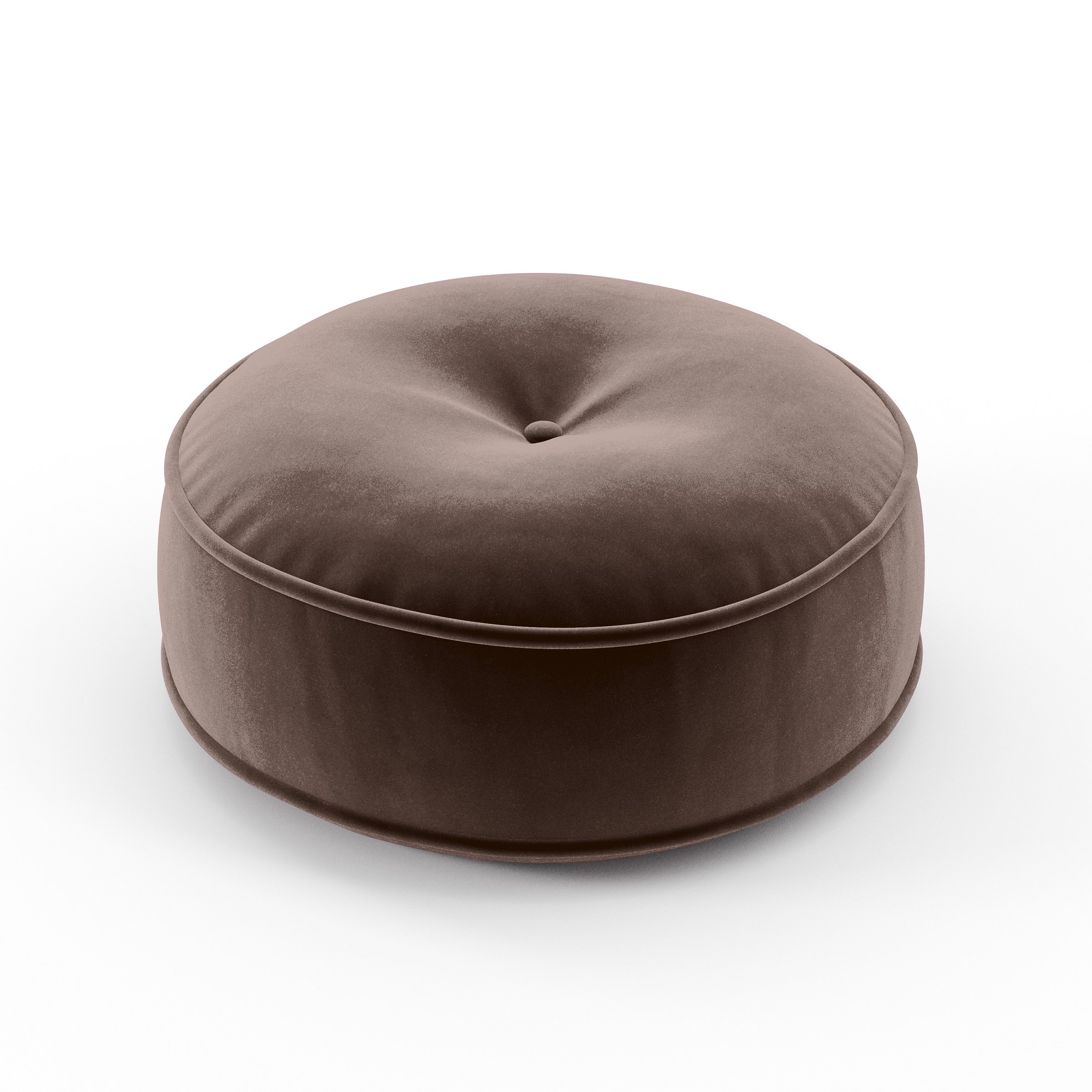 Cove Cushion round tufted cushion with piping upholstered in Plush EasyClean Velvet in Mole, size 40cm x 8.75cm.