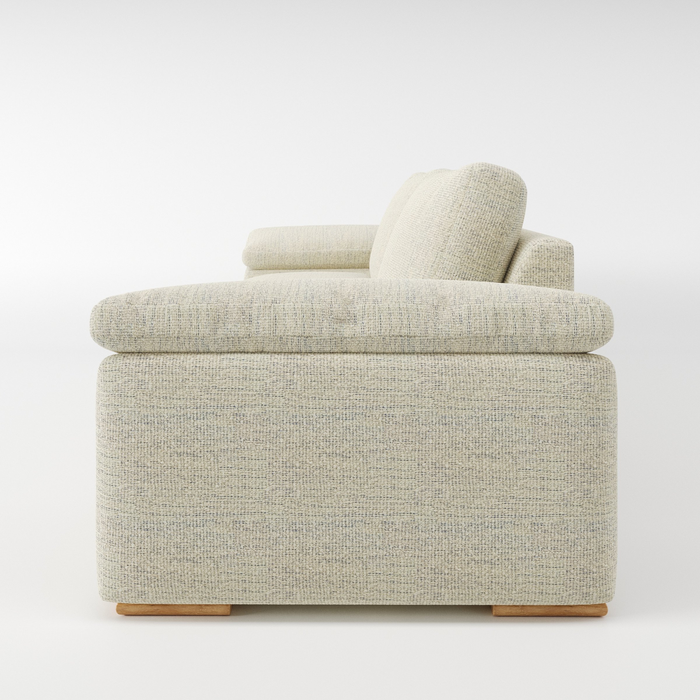 Moy sofa in Orsay Boucle Cream and Marine shown in side profile displaying proportions and overall silhouette.