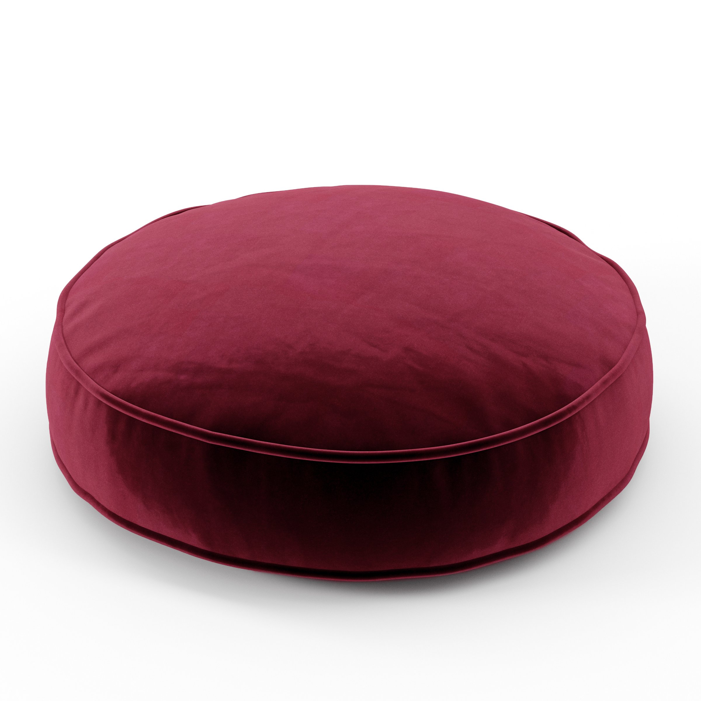 Orbit cushion in Noss Velvet Plum, round simple cushion with border and piping in deep plum velvet, size 50cm x 8.75cm