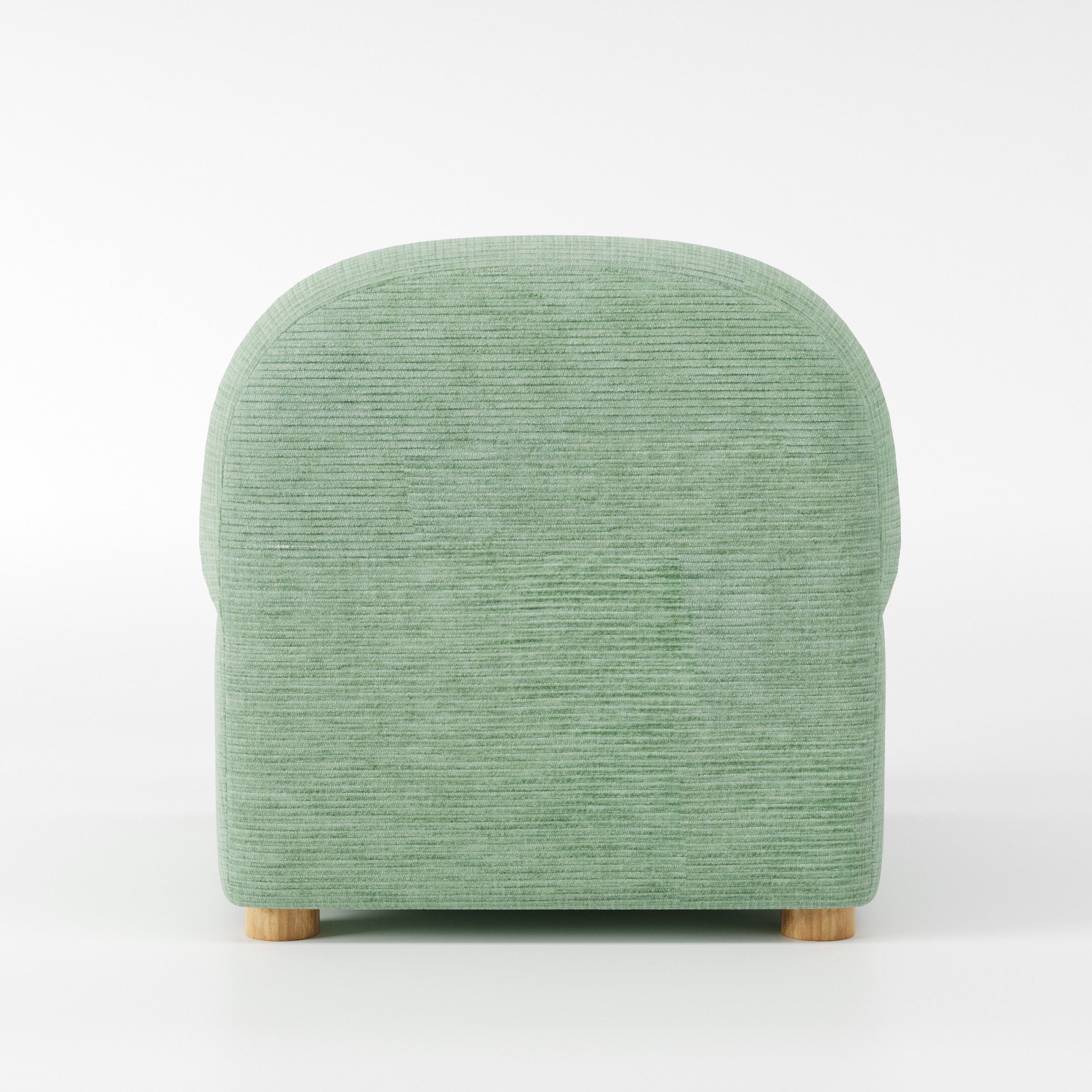 Awe armchair in Caldey Velvet Corduroy Eucalyptus shown from the rear highlighting backrest shape and upholstery finish.