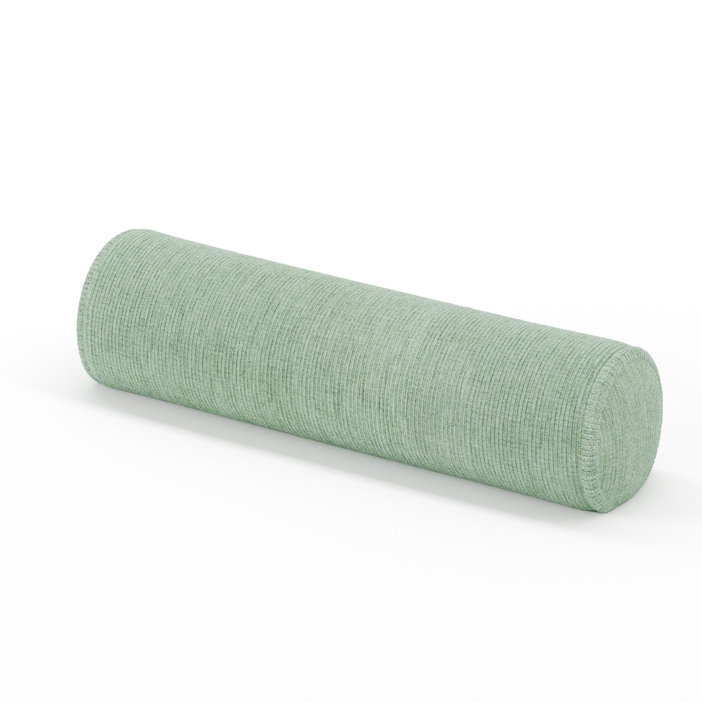 Ledger cushion in Caldey Velvet Corduroy Eucalyptus, cylindrical bolster cushion in soft green corduroy velvet, size 14cm x 56cm