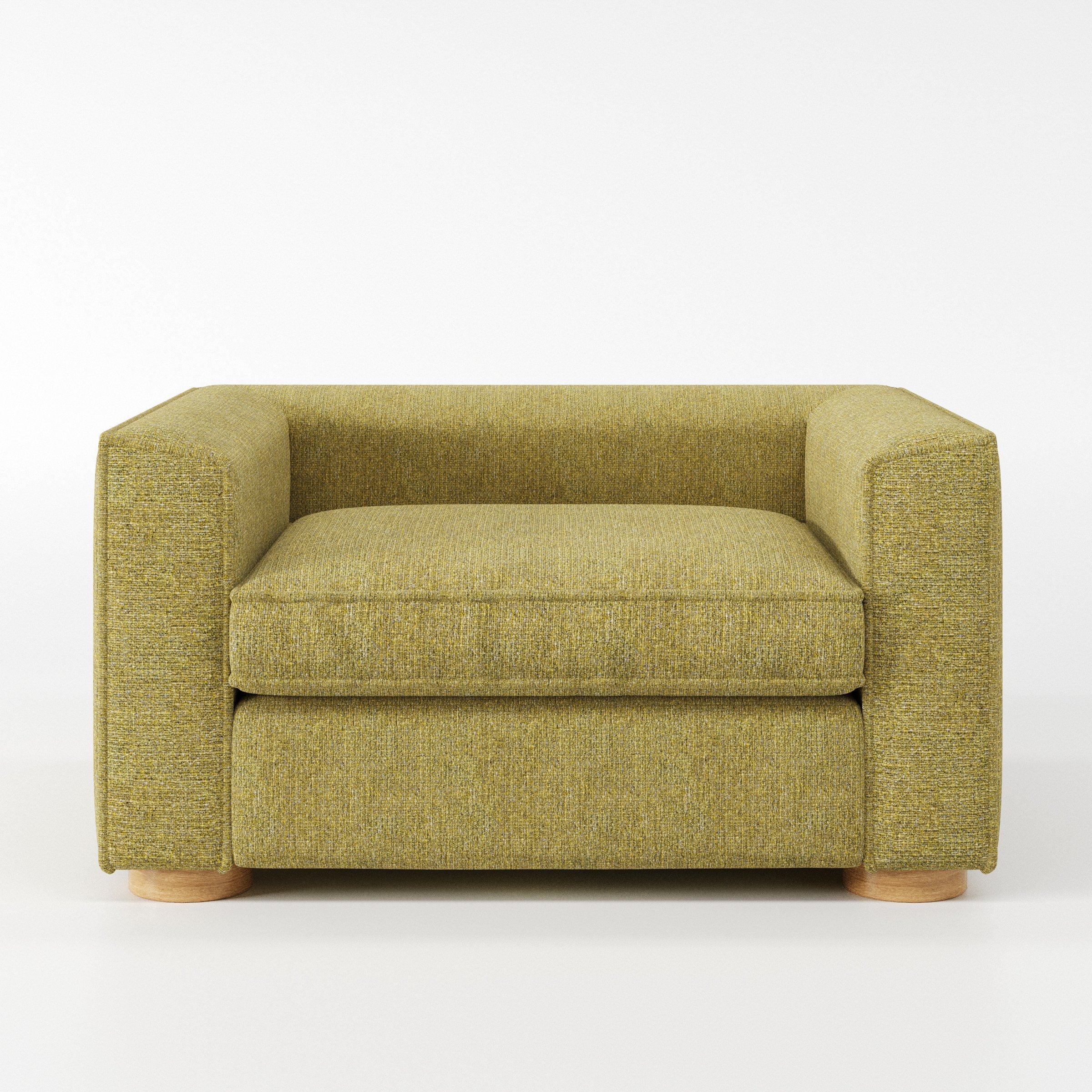 Feale armchair in Heyling Tweed Sencha shown front-on against a neutral studio backdrop.
