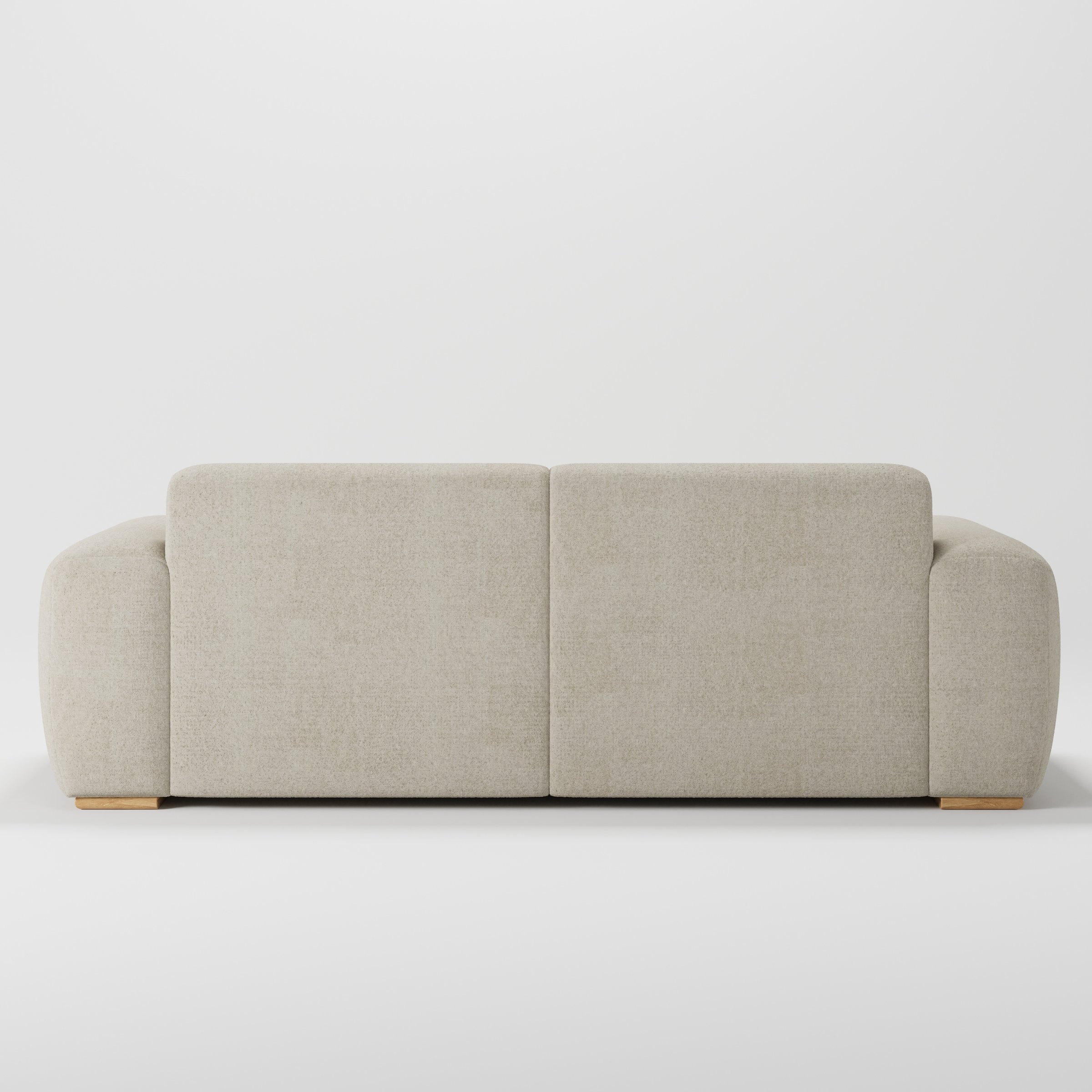 Darwell sofa in Alderney Linen Oatmeal shown from the rear highlighting back cushions and upholstery finish.