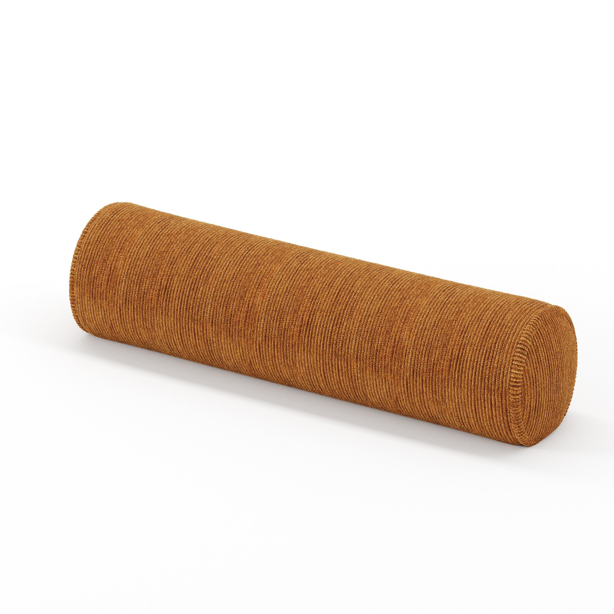 Ledger cushion in Caldey Velvet Corduroy Tobacco, cylindrical bolster cushion in warm tobacco-toned corduroy velvet, size 14cm x 56cm
