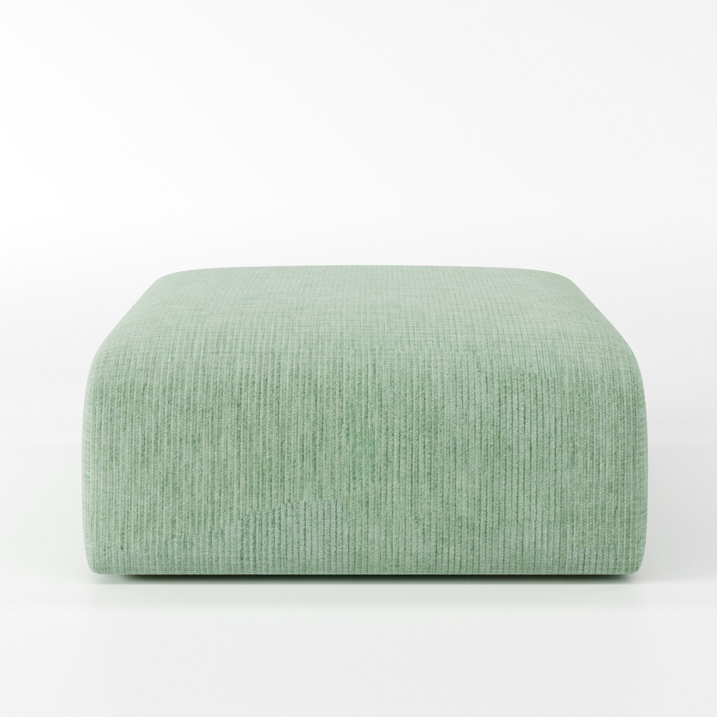 Drumquin footstool in Caldey Velvet Corduroy Eucalyptus shown front-on against a neutral studio backdrop.