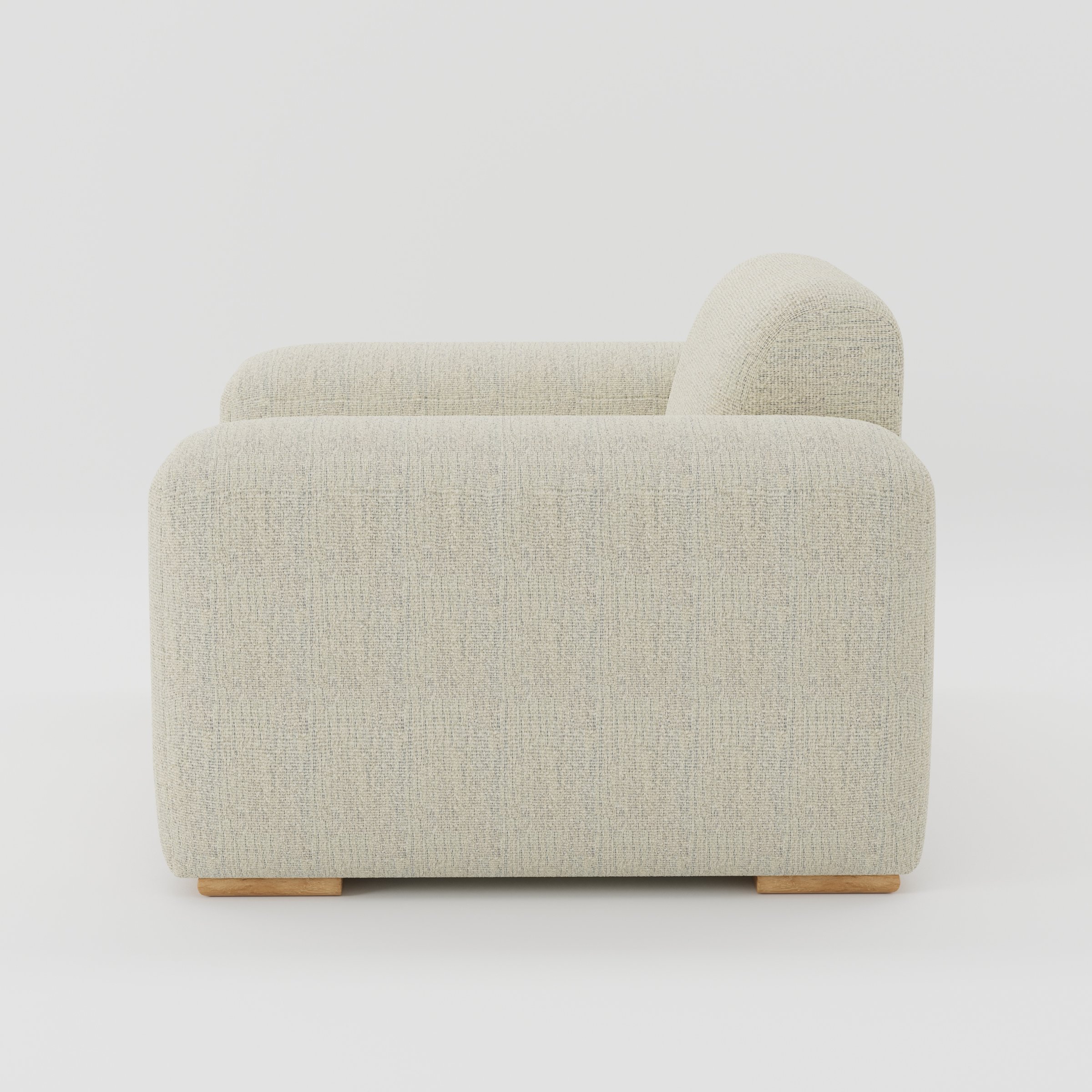 Darwell armchair in Orsay Boucle Cream and Marine shown in side profile displaying proportions and overall silhouette.