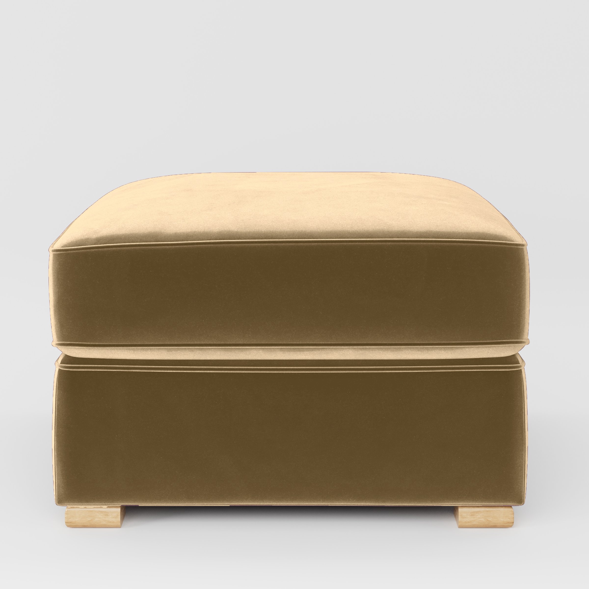 Front view of the Cashel footstool upholstered in Plush EasyClean Velvet in Cafe.